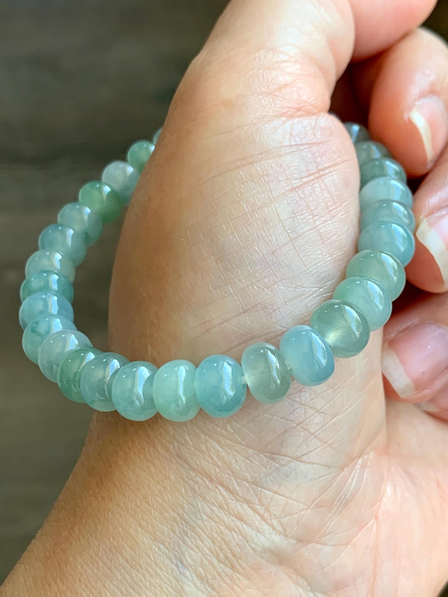 Natural Grade A Icy Highly Translucent Gelatinous Multicolored Jade Jadeite Drum Beads Beaded Bracelet 6.5" 21g 天然冰多宝翡翠鼓珠手串 QSD150