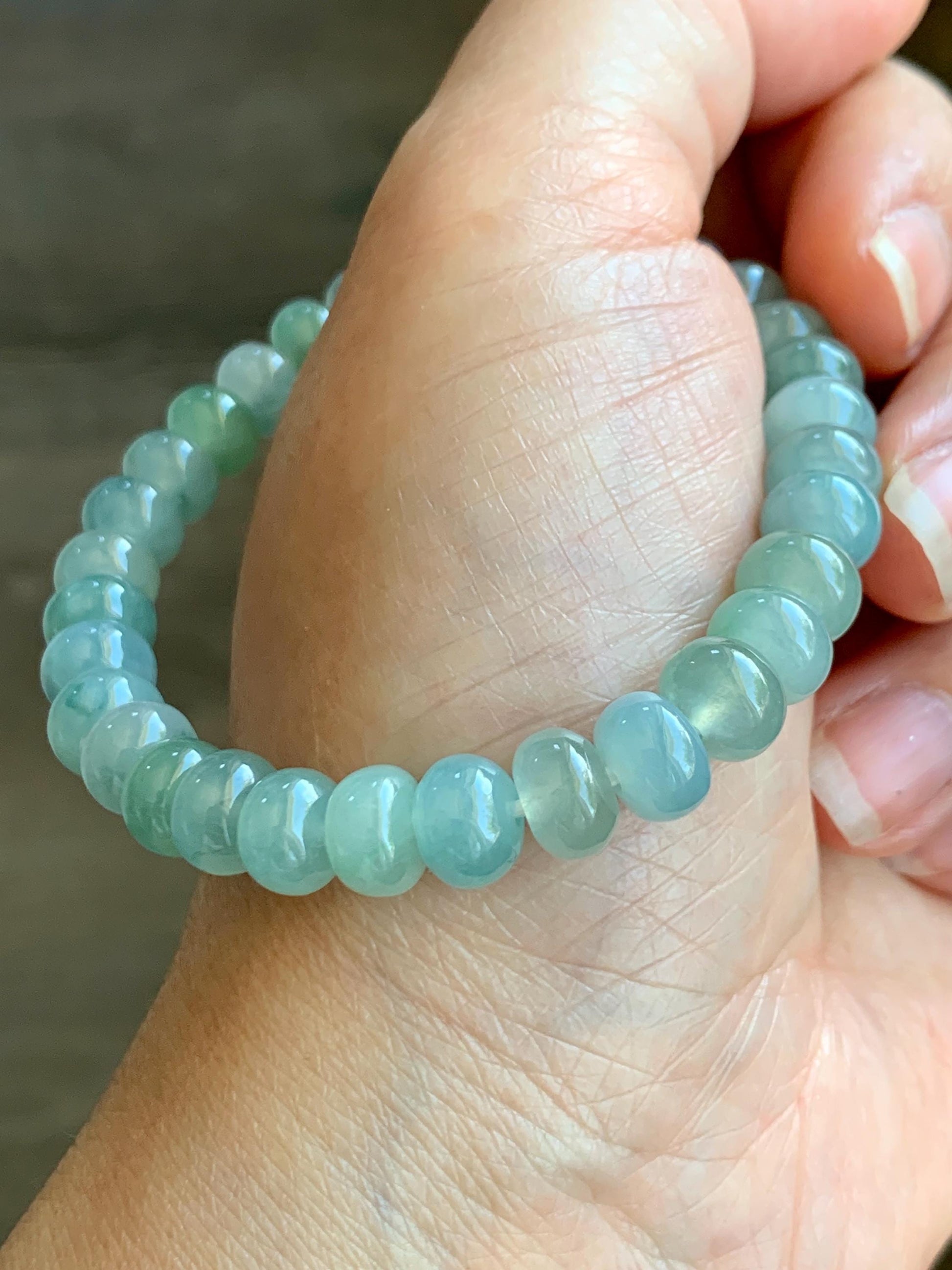 Natural Grade A Icy Highly Translucent Gelatinous Multicolored Jade Jadeite Drum Beads Beaded Bracelet 6.5" 21g 天然冰多宝翡翠鼓珠手串 QSD150