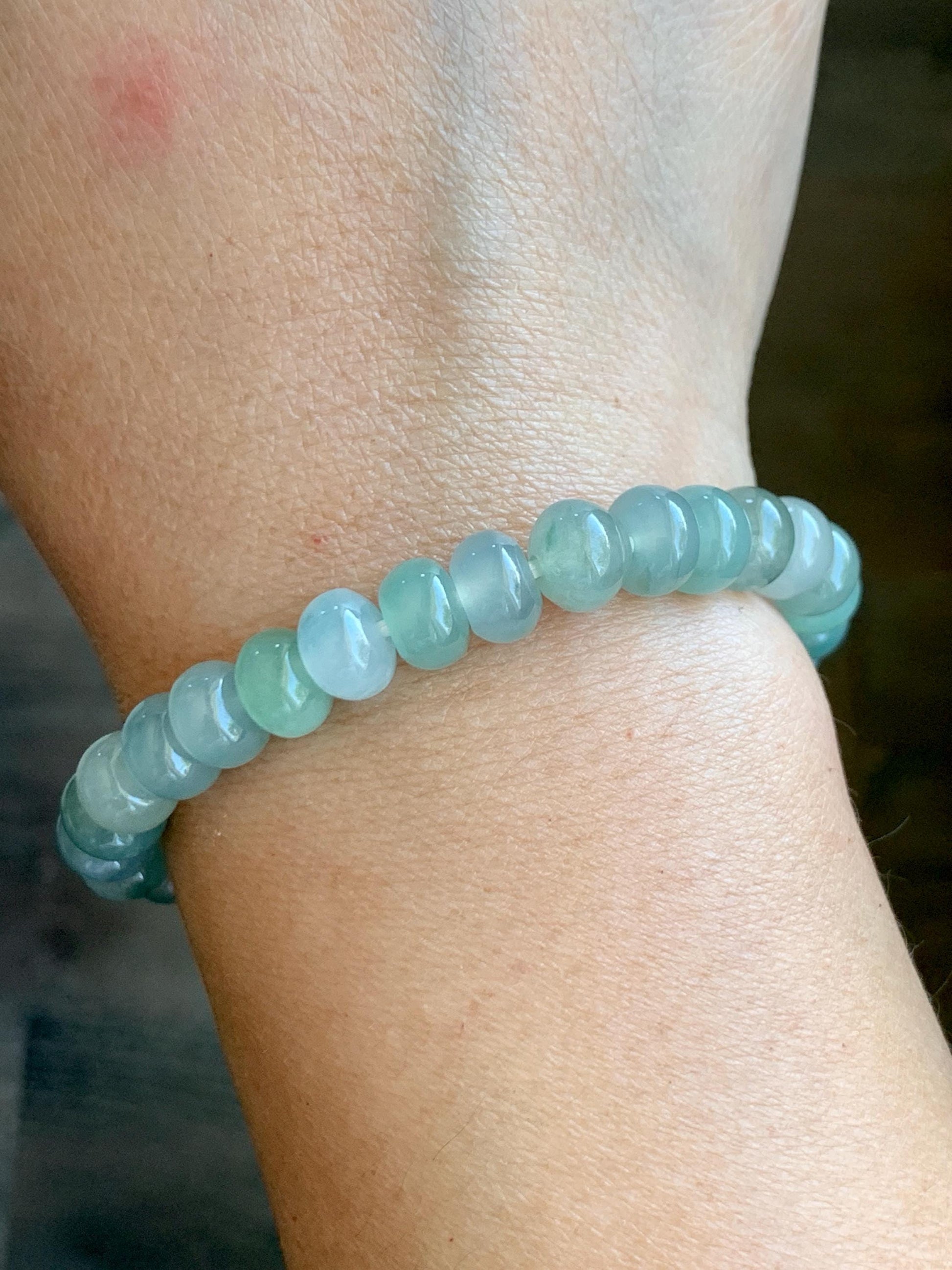 Natural Grade A Icy Highly Translucent Gelatinous Multicolored Jade Jadeite Drum Beads Beaded Bracelet 6.5" 21g 天然冰多宝翡翠鼓珠手串 QSD150