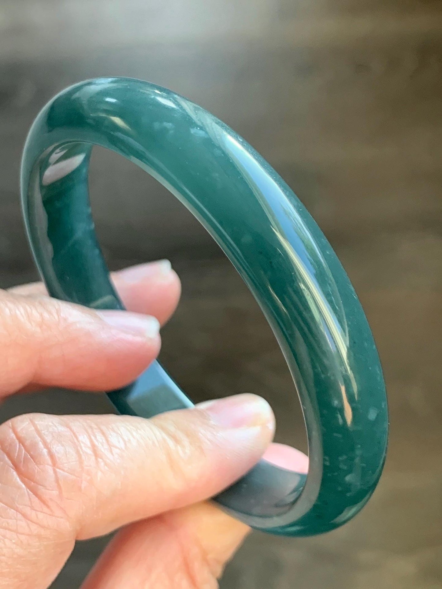 Certified Natural Grade A Guatemalan Translucent Dark Teal Blue Jade Jadeite Wide Bangle Bracelet 59.3mm 44g 7.25" 天然危蓝糯冰翡翠正圈手镯 9412