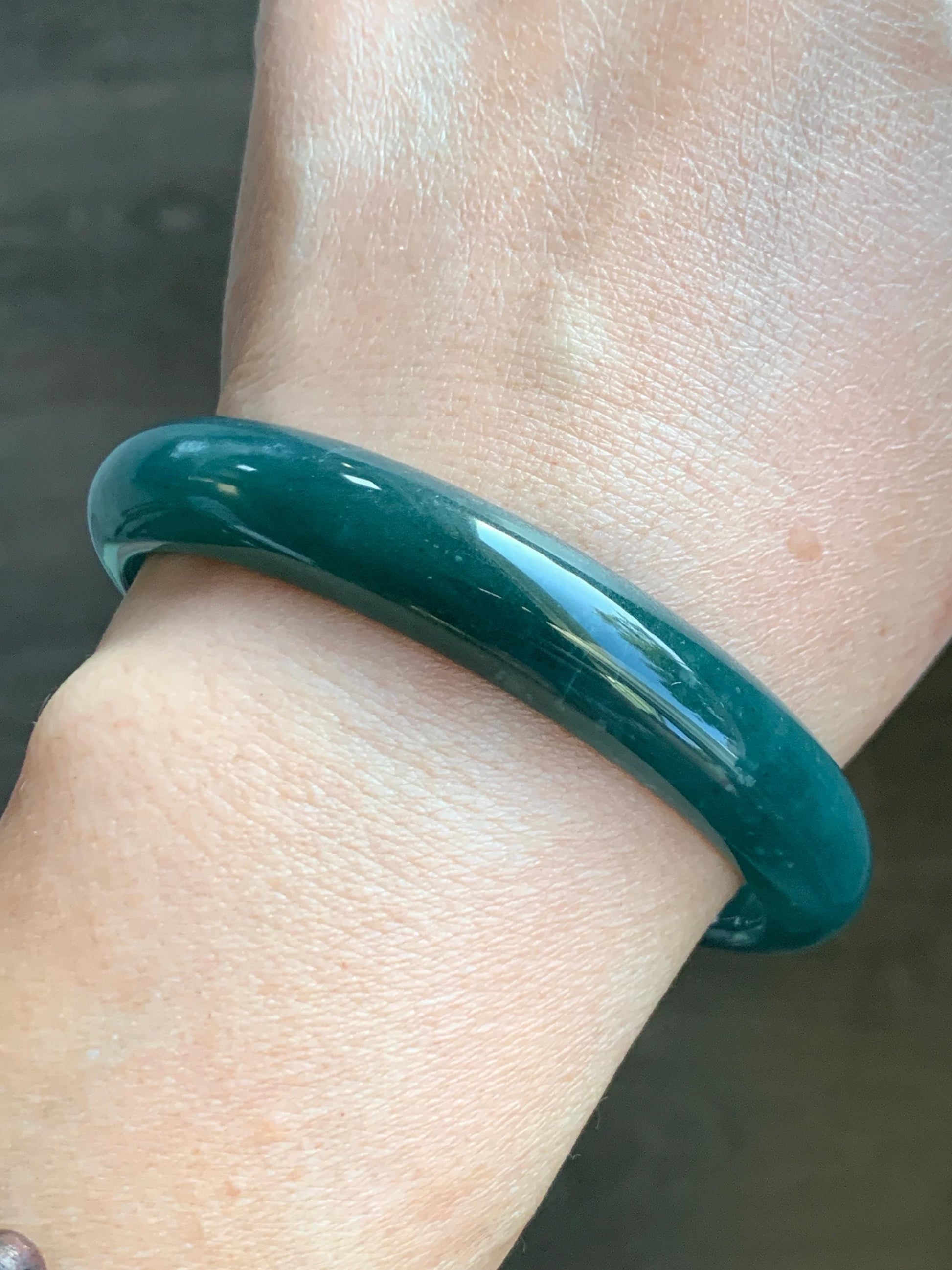 Certified Natural Grade A Guatemalan Translucent Dark Teal Blue Jade Jadeite Wide Bangle Bracelet 59.3mm 44g 7.25" 天然危蓝糯冰翡翠正圈手镯 9412
