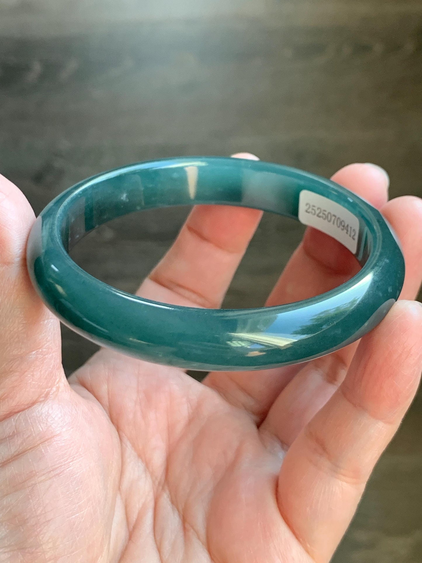Certified Natural Grade A Guatemalan Translucent Dark Teal Blue Jade Jadeite Wide Bangle Bracelet 59.3mm 44g 7.25" 天然危蓝糯冰翡翠正圈手镯 9412