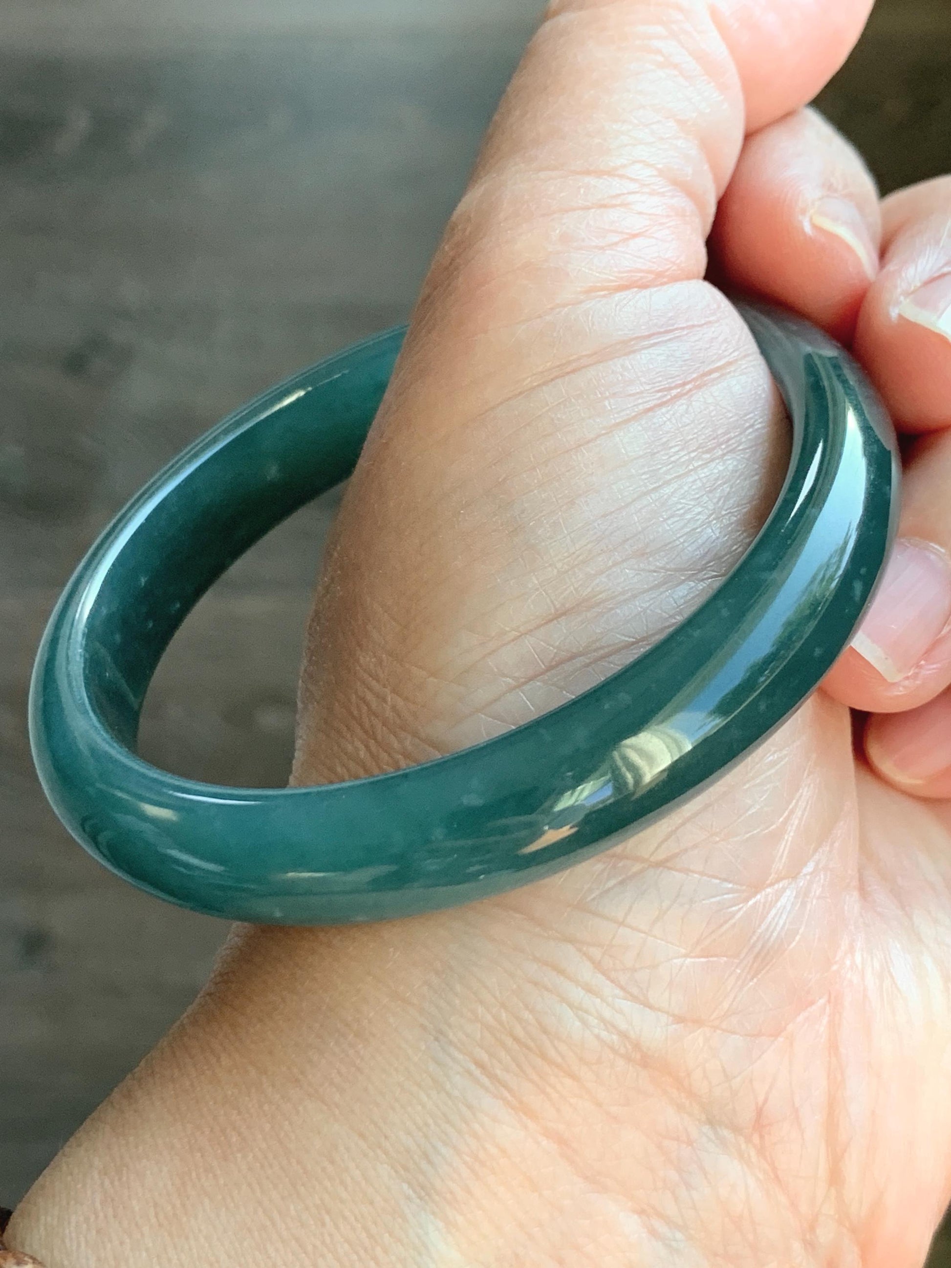 Certified Natural Grade A Guatemalan Translucent Dark Teal Blue Jade Jadeite Wide Bangle Bracelet 59.3mm 44g 7.25" 天然危蓝糯冰翡翠正圈手镯 9412