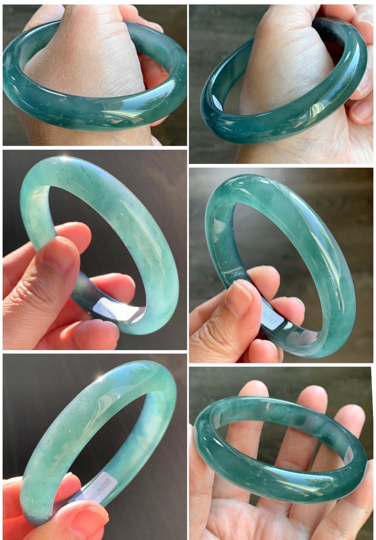 Certified Natural Guatemalan Icy Highly Translucent Deep Teal Blue Jade Jadeite Wide Bangle Bracelet 58.2mm 50.97g 7.2" 天然冰胶危蓝翡翠正圈手镯 9414