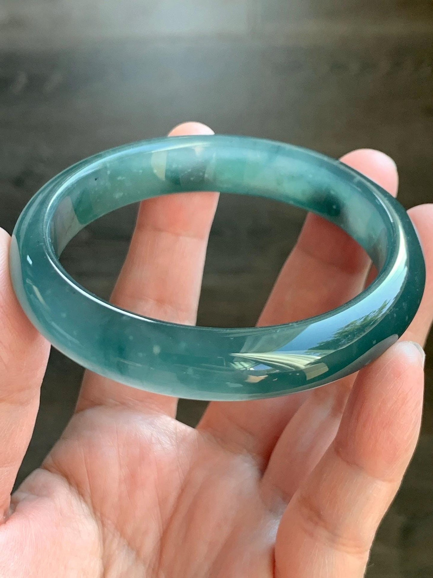 Certified Natural Guatemalan Icy Highly Translucent Deep Teal Blue Jade Jadeite Wide Bangle Bracelet 58.2mm 50.97g 7.2" 天然冰胶危蓝翡翠正圈手镯 9414