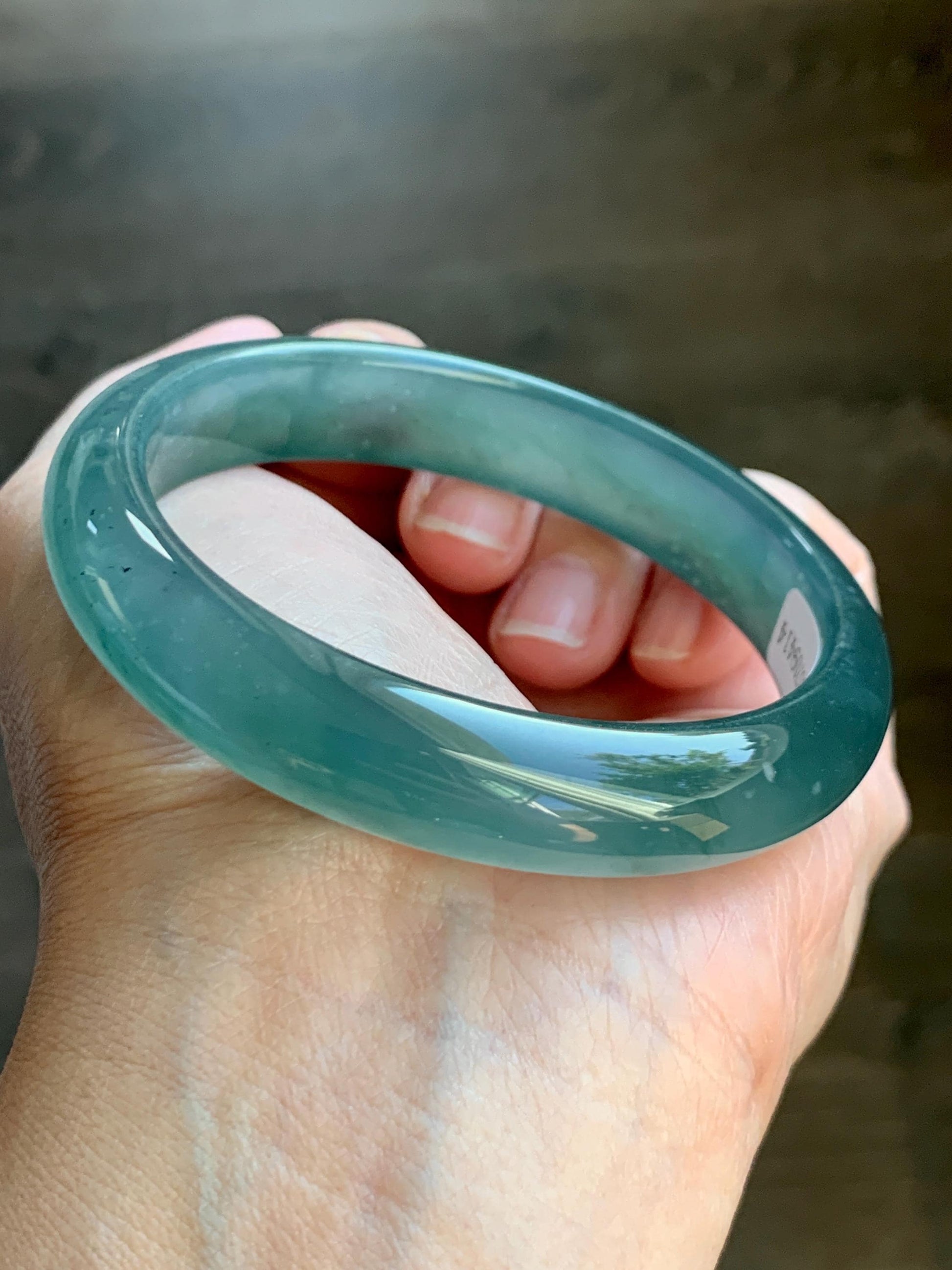 Certified Natural Guatemalan Icy Highly Translucent Deep Teal Blue Jade Jadeite Wide Bangle Bracelet 58.2mm 50.97g 7.2" 天然冰胶危蓝翡翠正圈手镯 9414