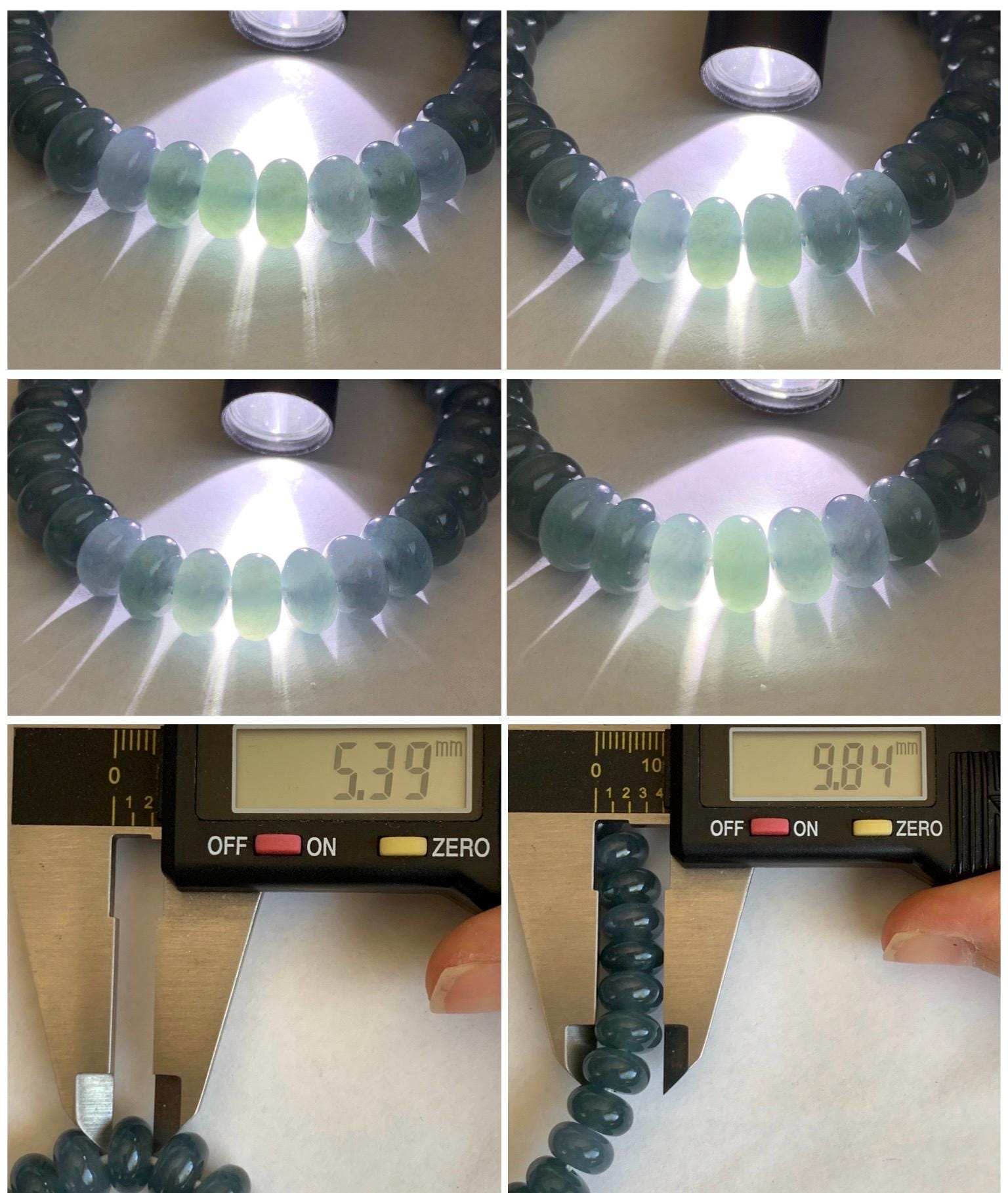 Natural Grade A Guatemalan Icy Translucent Dark Dusty Blue Jade Jadeite Drum Beads Beaded Bracelet Stretchy 7” 35g 天然冰危蓝水翡翠鼓珠手串 WNZ305B