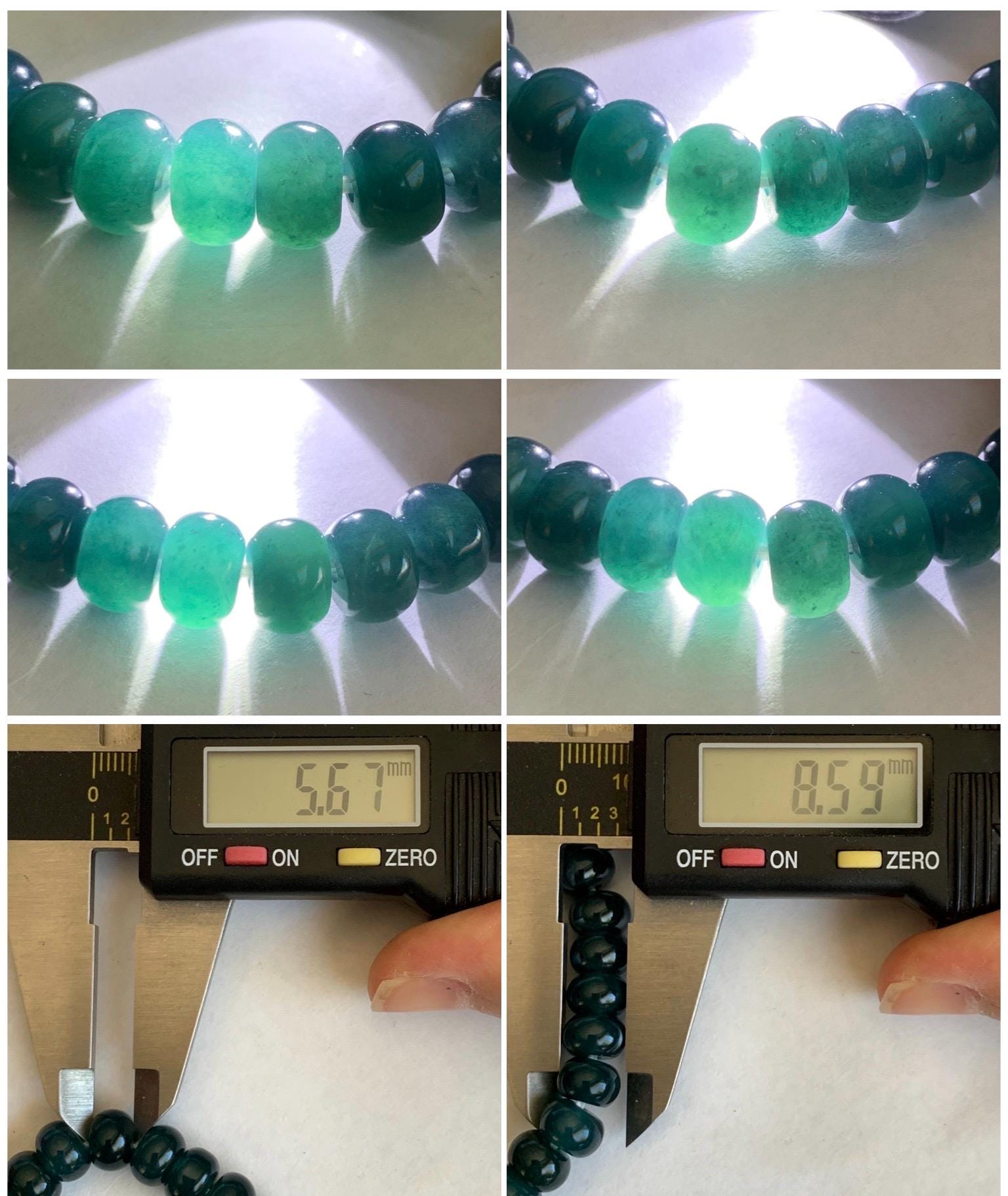 Natural Grade A Guatemalan Icy Translucent Dark Aegean Blue Jade Jadeite Flat Beads Beaded Bracelet Stretchy 7.25” 天然冰危蓝深牛仔蓝翡翠算盘珠手串 SWLP150