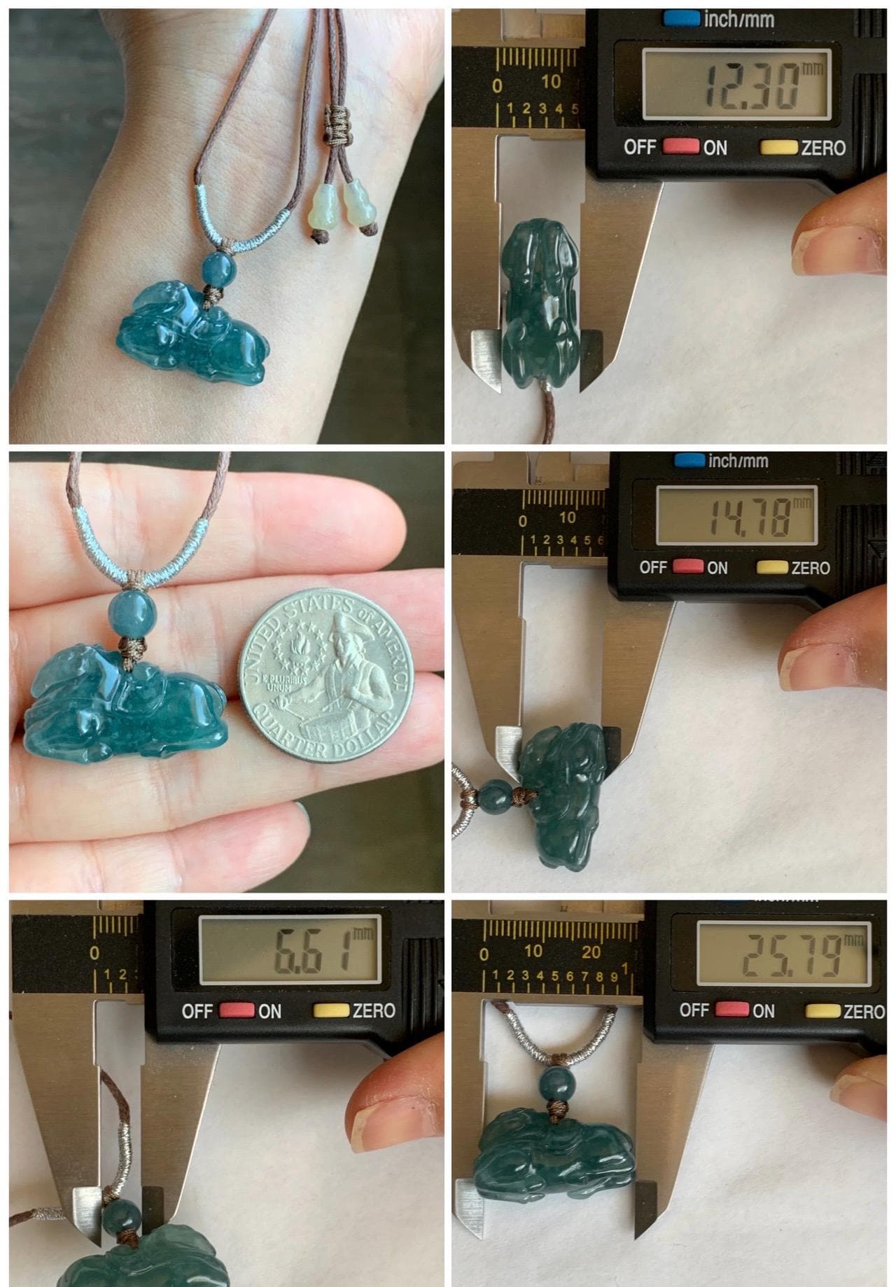 Natural Grade A Guatemalan Icy Translucent Teal Blue Jadeite Carved Tang Horse Pendant Rope Necklace 24" 10g 天然冰胶白冰翡翠唐马吊坠挂件 WLTM138A