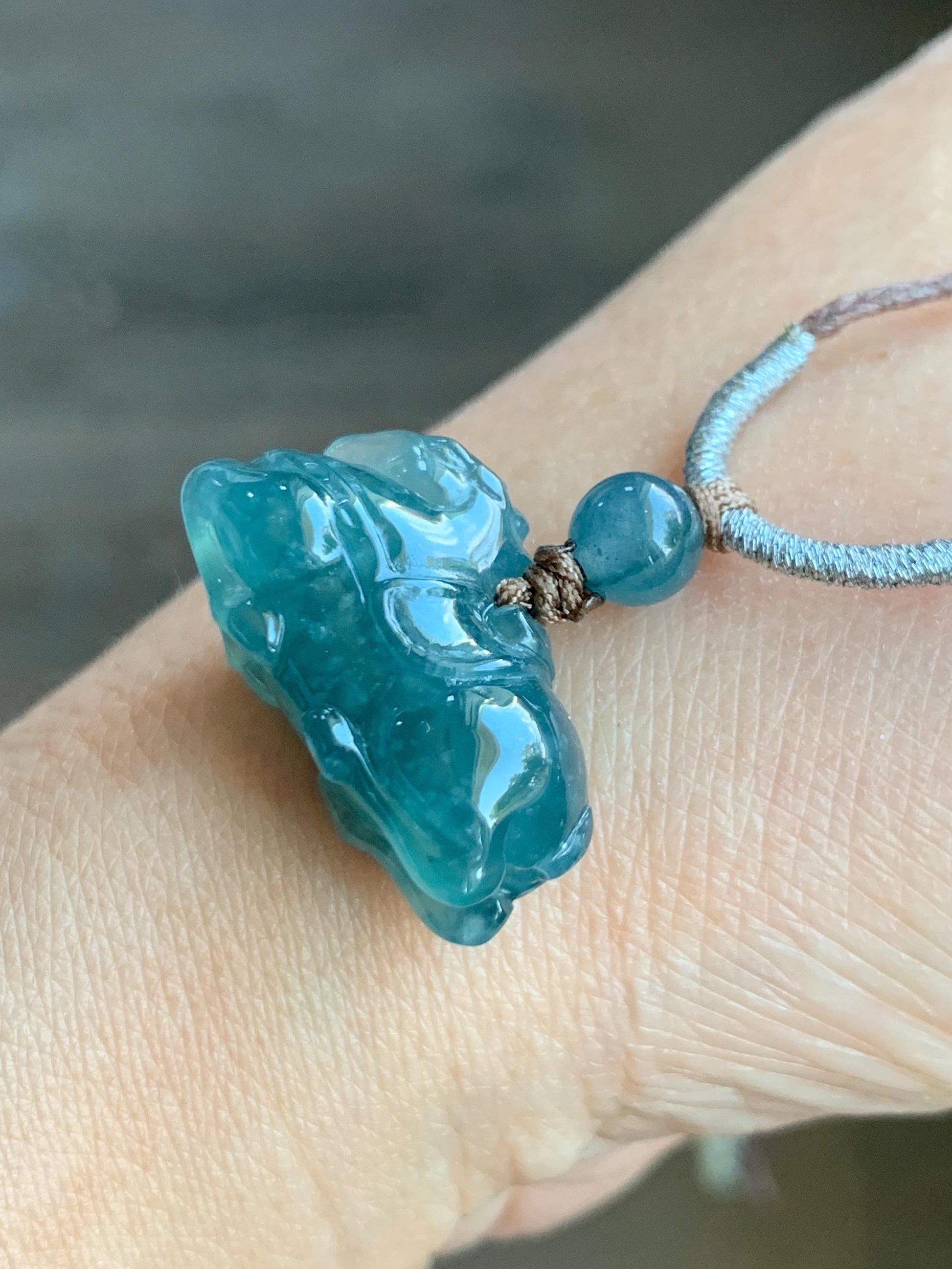 Natural Grade A Guatemalan Icy Translucent Teal Blue Jadeite Carved Tang Horse Pendant Rope Necklace 24" 10g 天然冰胶白冰翡翠唐马吊坠挂件 WLTM138A