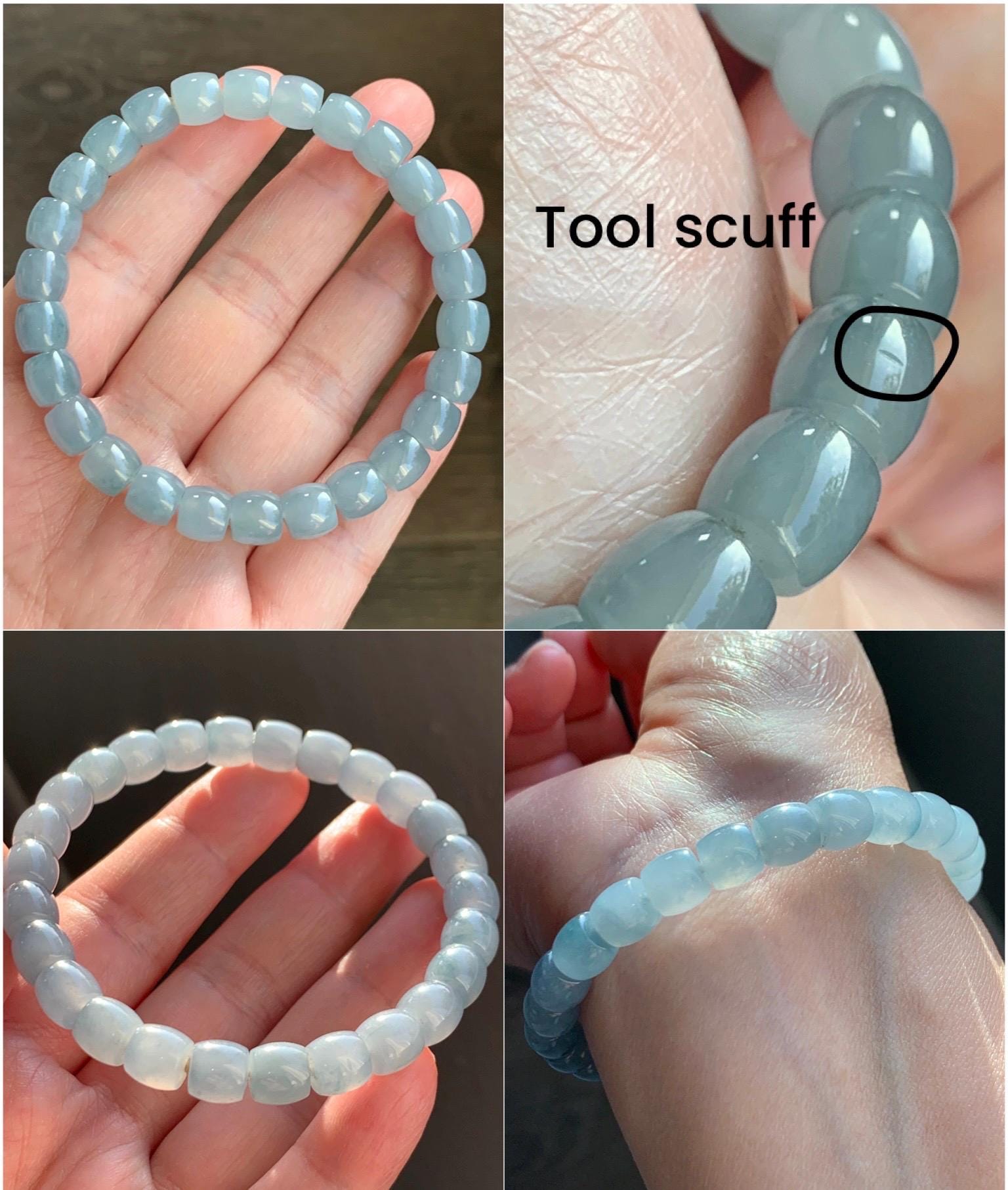 Natural Grade A Guatemalan Icy Highly Translucent Pastel Blue Jade Jadeite Barrel Beads Beaded Bracelet 7.5” 23g 天然冰胶危淡篮翡翠桶珠手串 DLW220