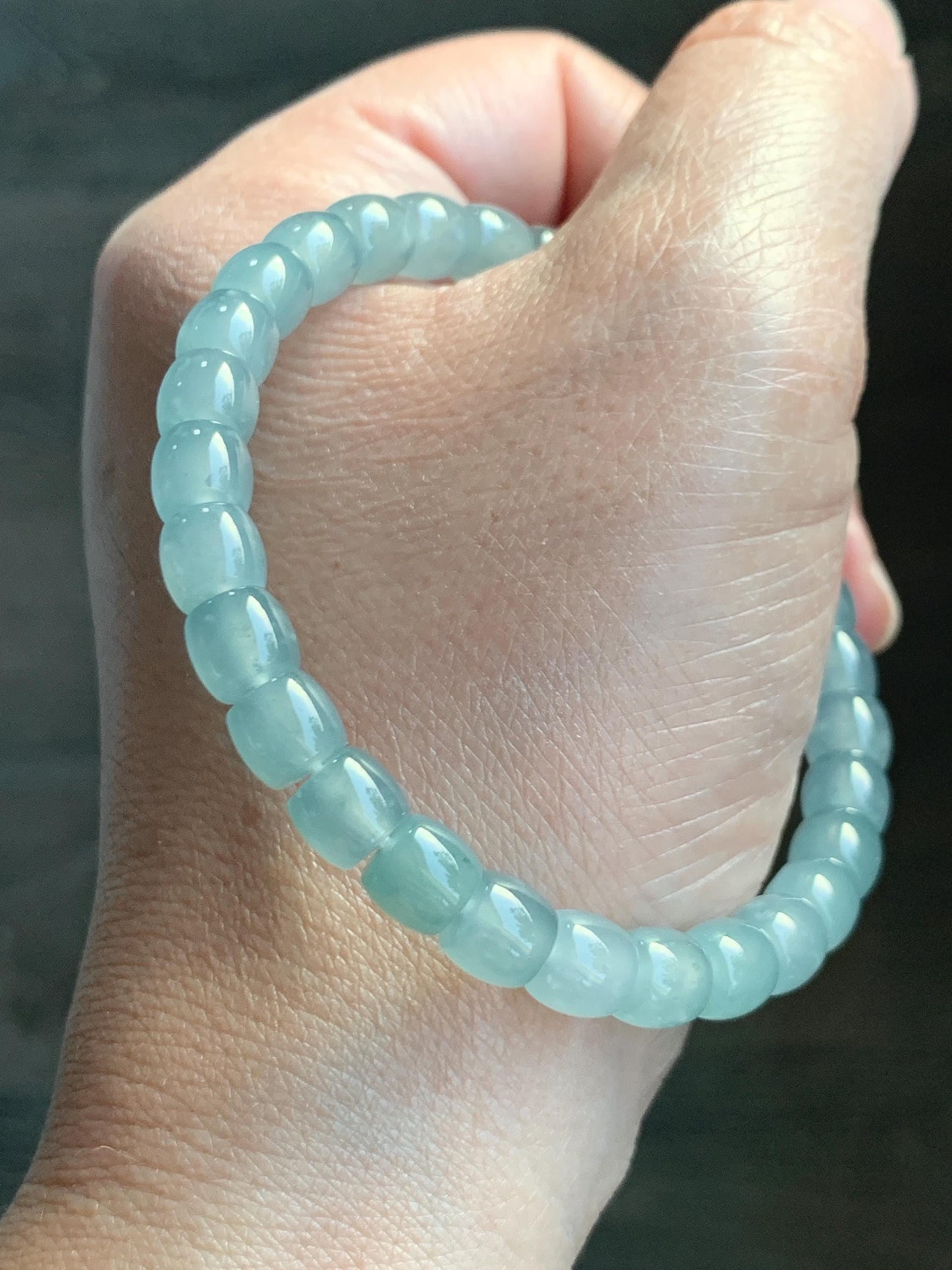 Natural Grade A Guatemalan Icy Highly Translucent Pastel Green Jadeite Barrel Beads Beaded Bracelet 7.25” 19g 天然冰胶危淡晴绿翡翠桶珠手串 DLUW220