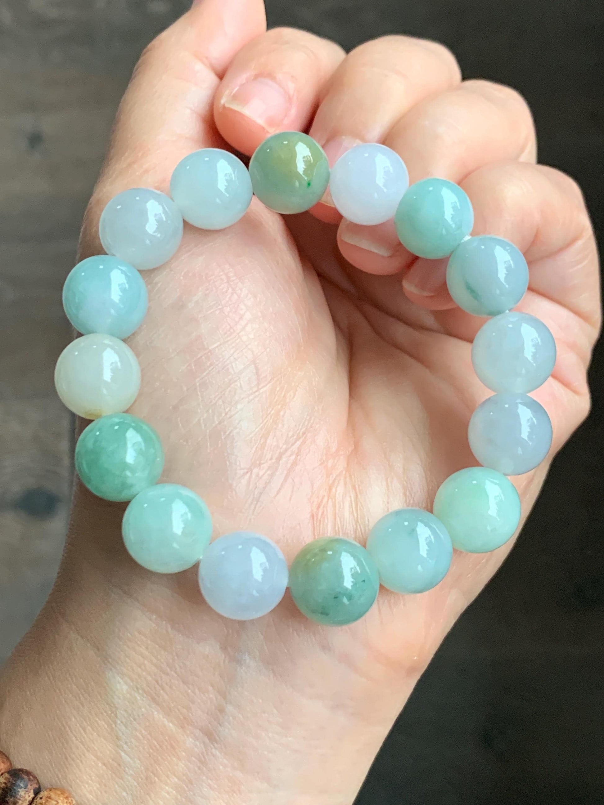 Natural Grade A Icy Translucent Gelatinous Multicolored Jade Jadeite Large Beads Beaded Bracelet 11.8mm 6.75" 47g 天然冰胶多宝翡翠大卡圆珠手串 DMB220