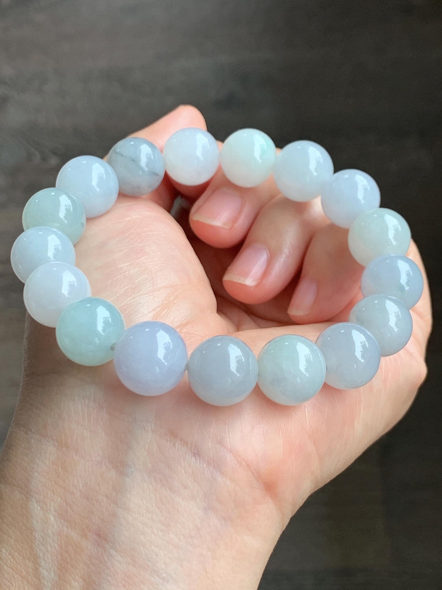 Natural Grade A Icy Translucent Gelatinous Multicolored Jade Jadeite Large Beads Beaded Bracelet 12.6mm 8" 62g 天然冰胶多宝翡翠大卡圆珠手串 DDBM500