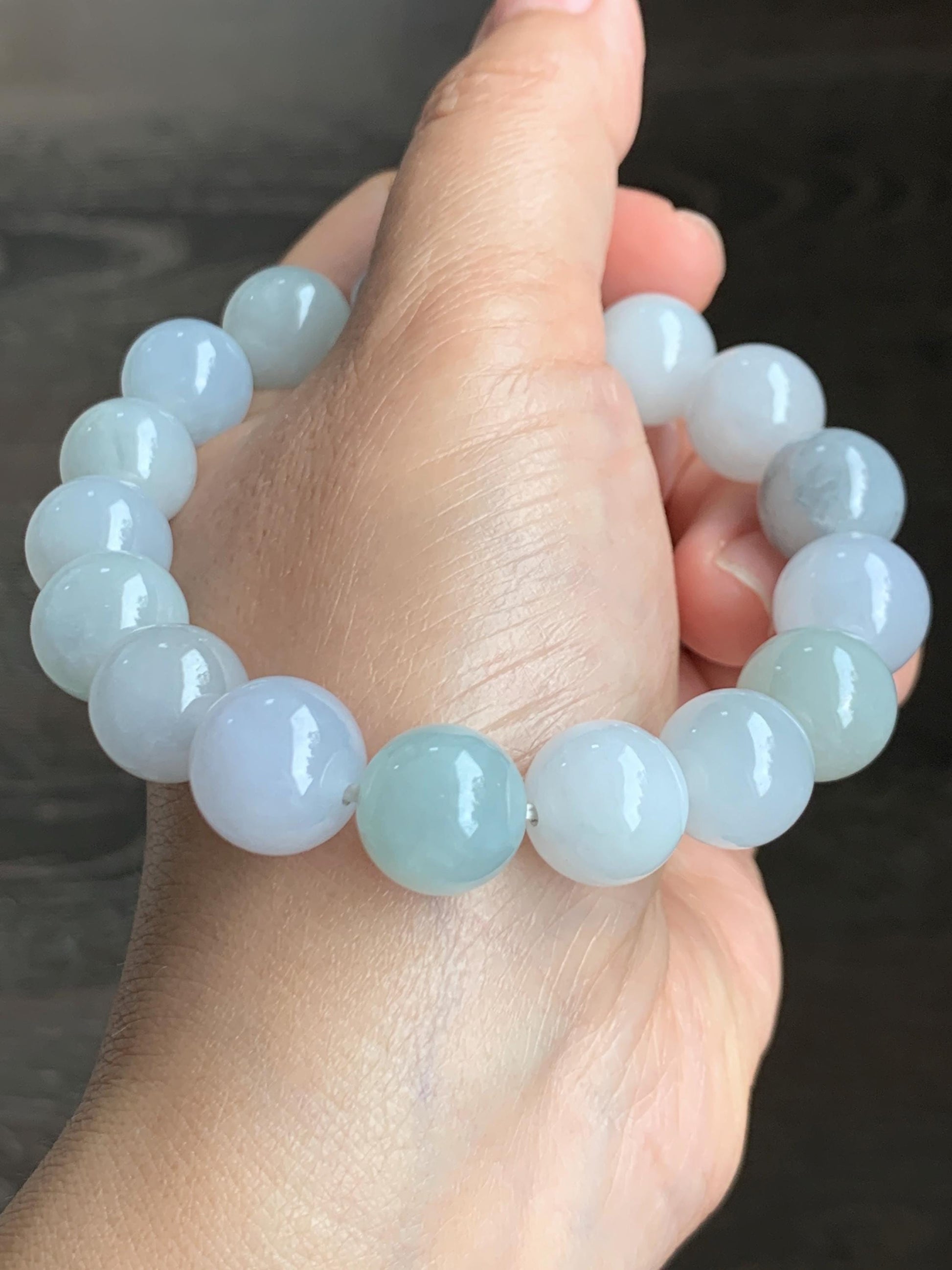 Natural Grade A Icy Translucent Gelatinous Multicolored Jade Jadeite Large Beads Beaded Bracelet 12.6mm 8" 62g 天然冰胶多宝翡翠大卡圆珠手串 DDBM500