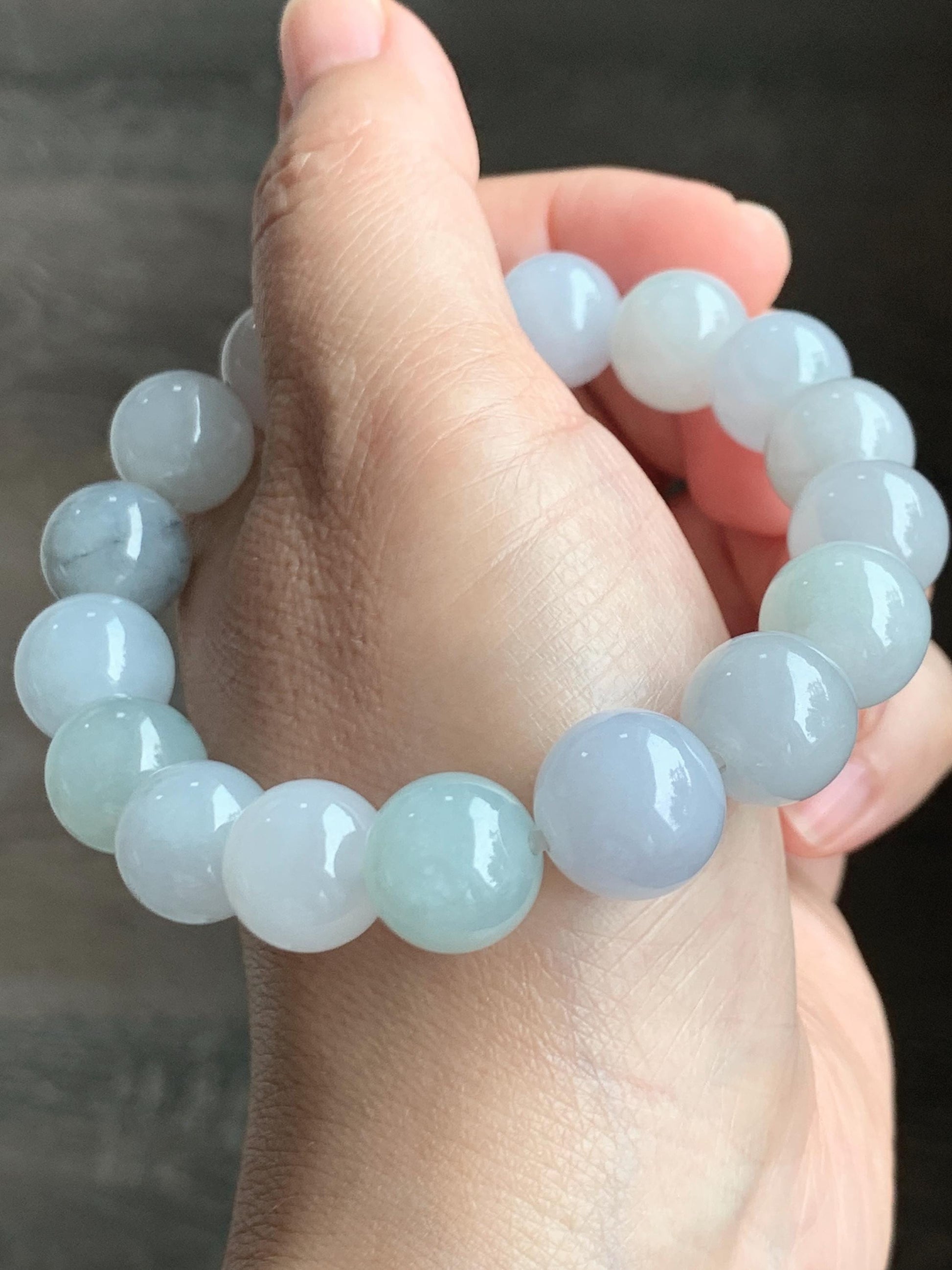 Natural Grade A Icy Translucent Gelatinous Multicolored Jade Jadeite Large Beads Beaded Bracelet 12.6mm 8" 62g 天然冰胶多宝翡翠大卡圆珠手串 DDBM500