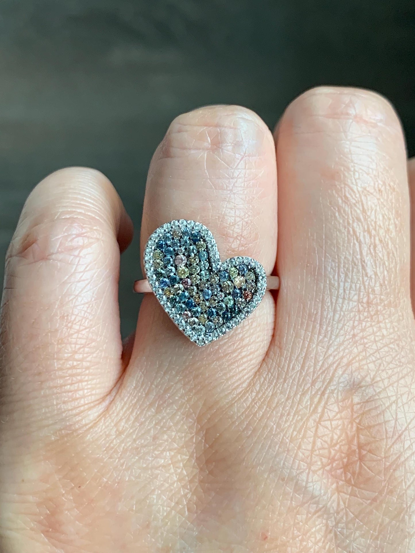 Natural Genuine Sapphire Multicolored Rainbow Sapphire Cluster Heart Ring S925 Sterling Silver Size 6.75 US 3g Sapphire Heart Ring 887