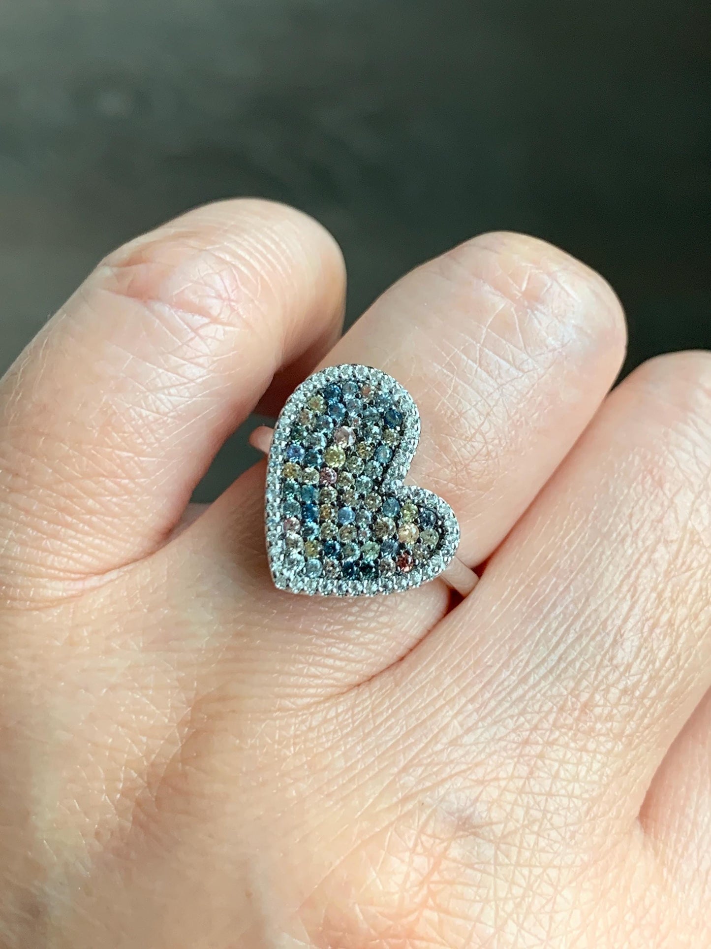 Natural Genuine Sapphire Multicolored Rainbow Sapphire Cluster Heart Ring S925 Sterling Silver Size 6.75 US 3g Sapphire Heart Ring 887