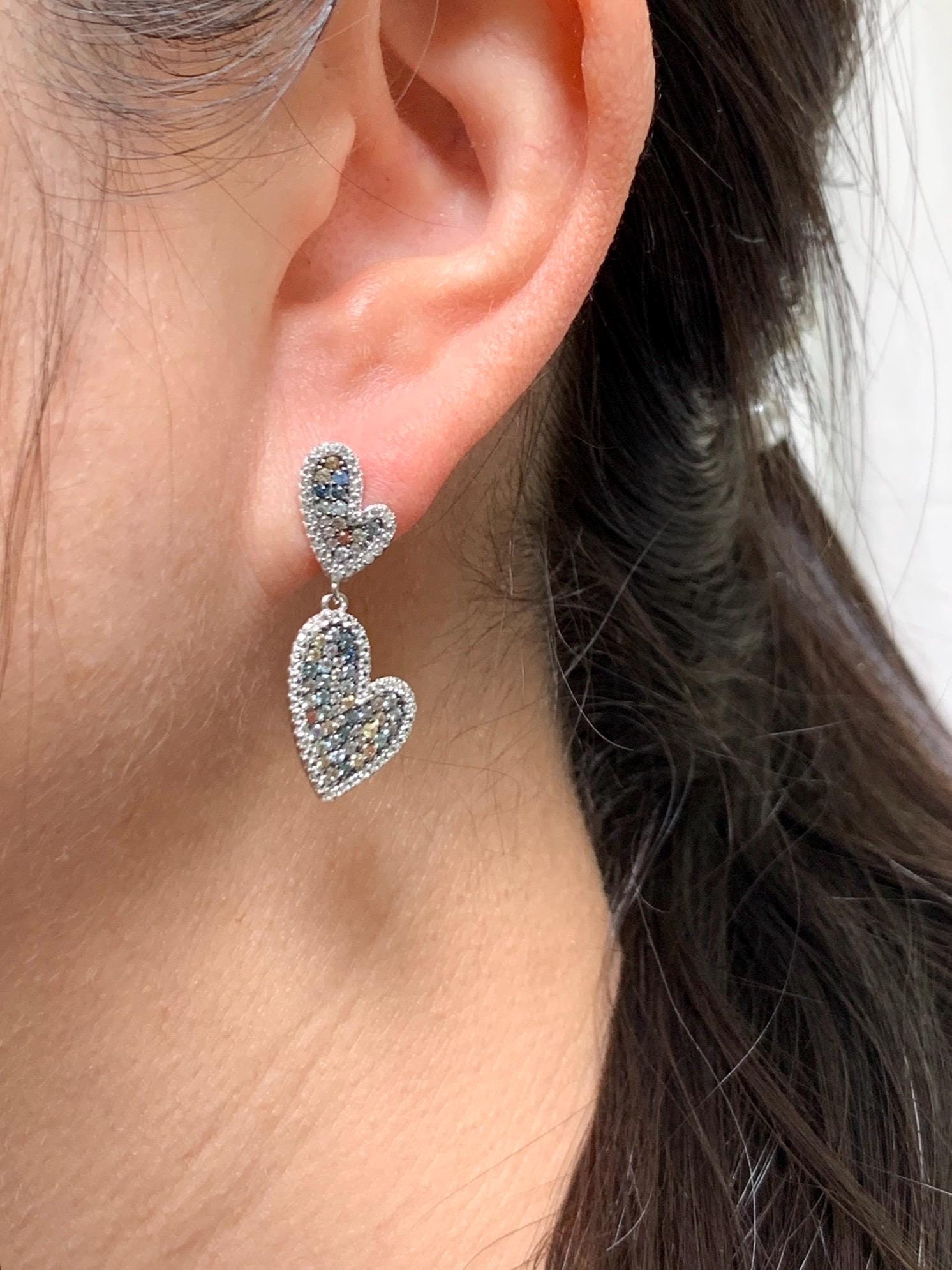 Natural Genuine Sapphire Multicolored Rainbow Sapphire Cluster Heart Dangle Earrings S925 Sterling Silver English Lock 4g 887-E