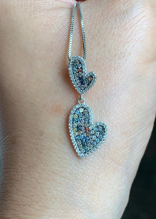 Natural Genuine Sapphire Multicolored Rainbow Sapphire Cluster Heart Pendant S925 Sterling Silver Sapphire Heart Pendant 887-P