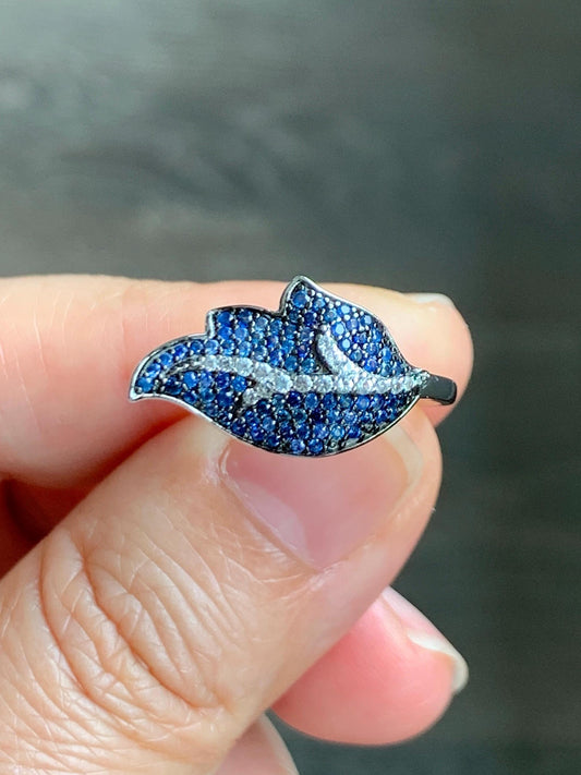 Natural Genuine Sapphire Untreated Blue Sapphire Cluster Leaf Ring S925 Sterling Silver Size 6.75 US 3g Blue Sapphire Ring 881