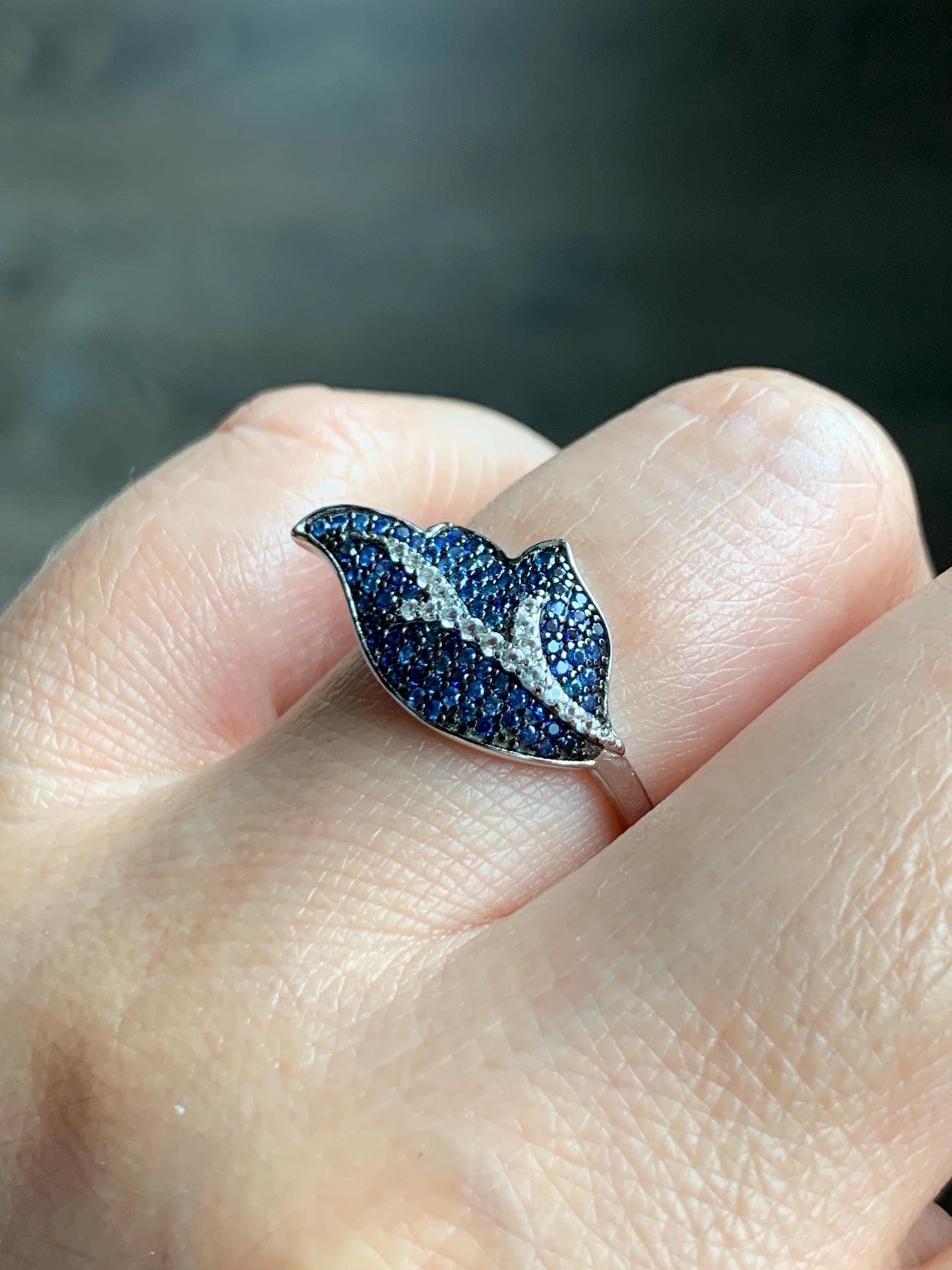 Natural Genuine Sapphire Untreated Blue Sapphire Cluster Leaf Ring S925 Sterling Silver Size 6.75 US 3g Blue Sapphire Ring 881