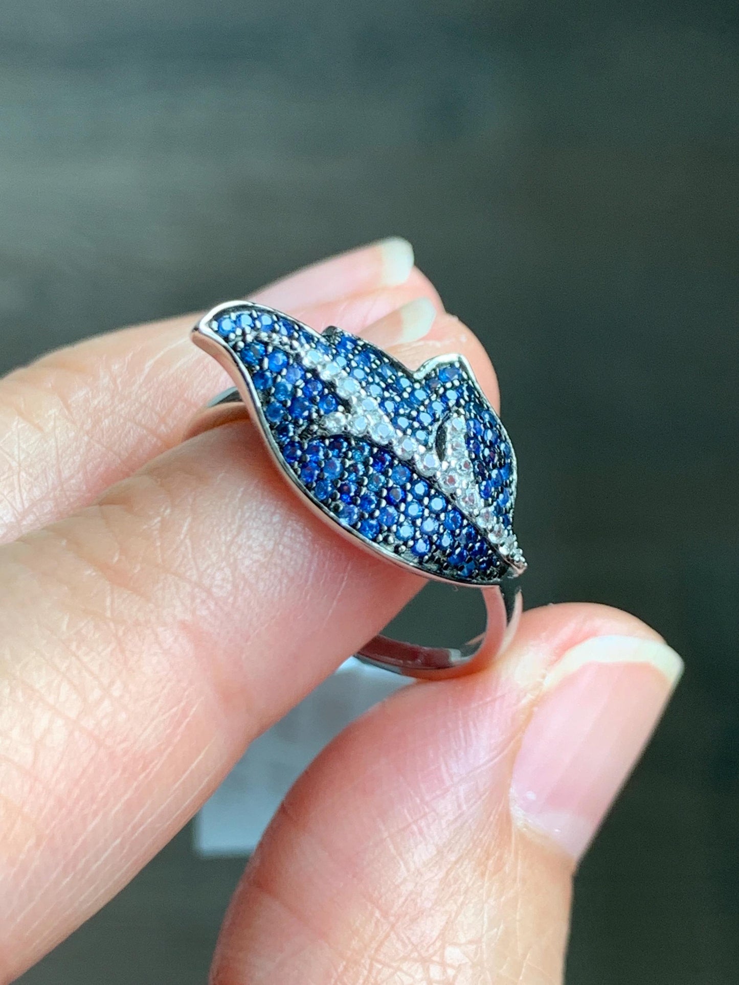 Natural Genuine Sapphire Untreated Blue Sapphire Cluster Leaf Ring S925 Sterling Silver Size 6.75 US 3g Blue Sapphire Ring 881