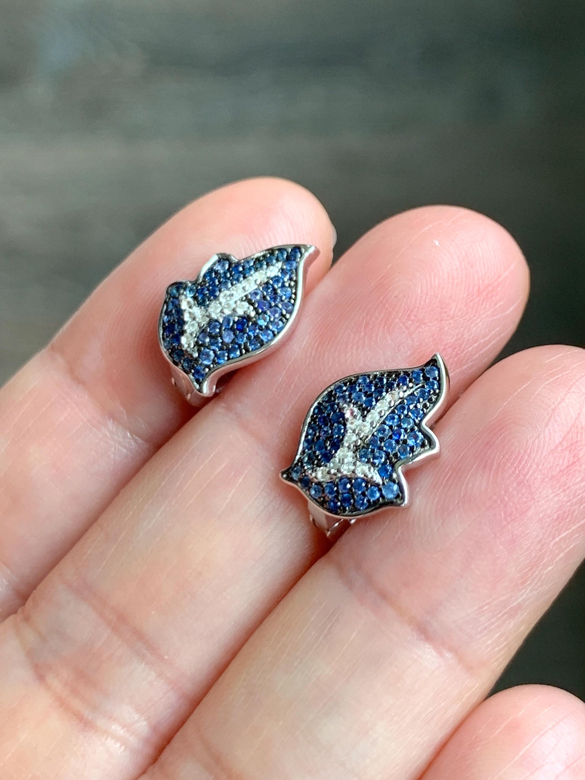 Natural Genuine Sapphire Untreated Blue Sapphire Cluster Leaf Earrings S925 Sterling Silver English Lock 4g Blue Sapphire Earrings 881-E
