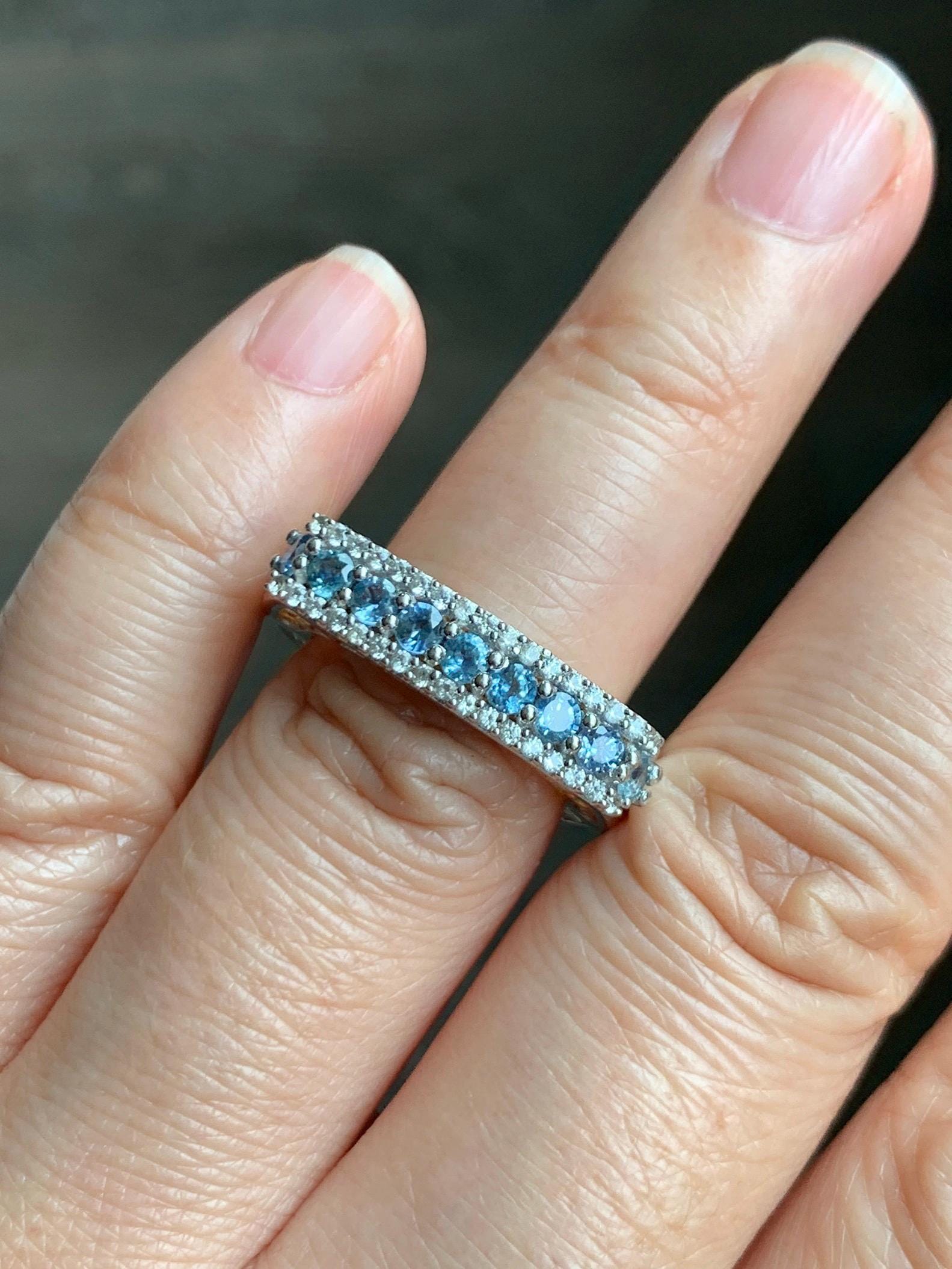 Natural Genuine Ceylon Blue Sapphire Untreated Blue Sapphire Band Ring Euro Shank S925 Sterling Silver Size 6 US 5g Sapphire Band CBS129