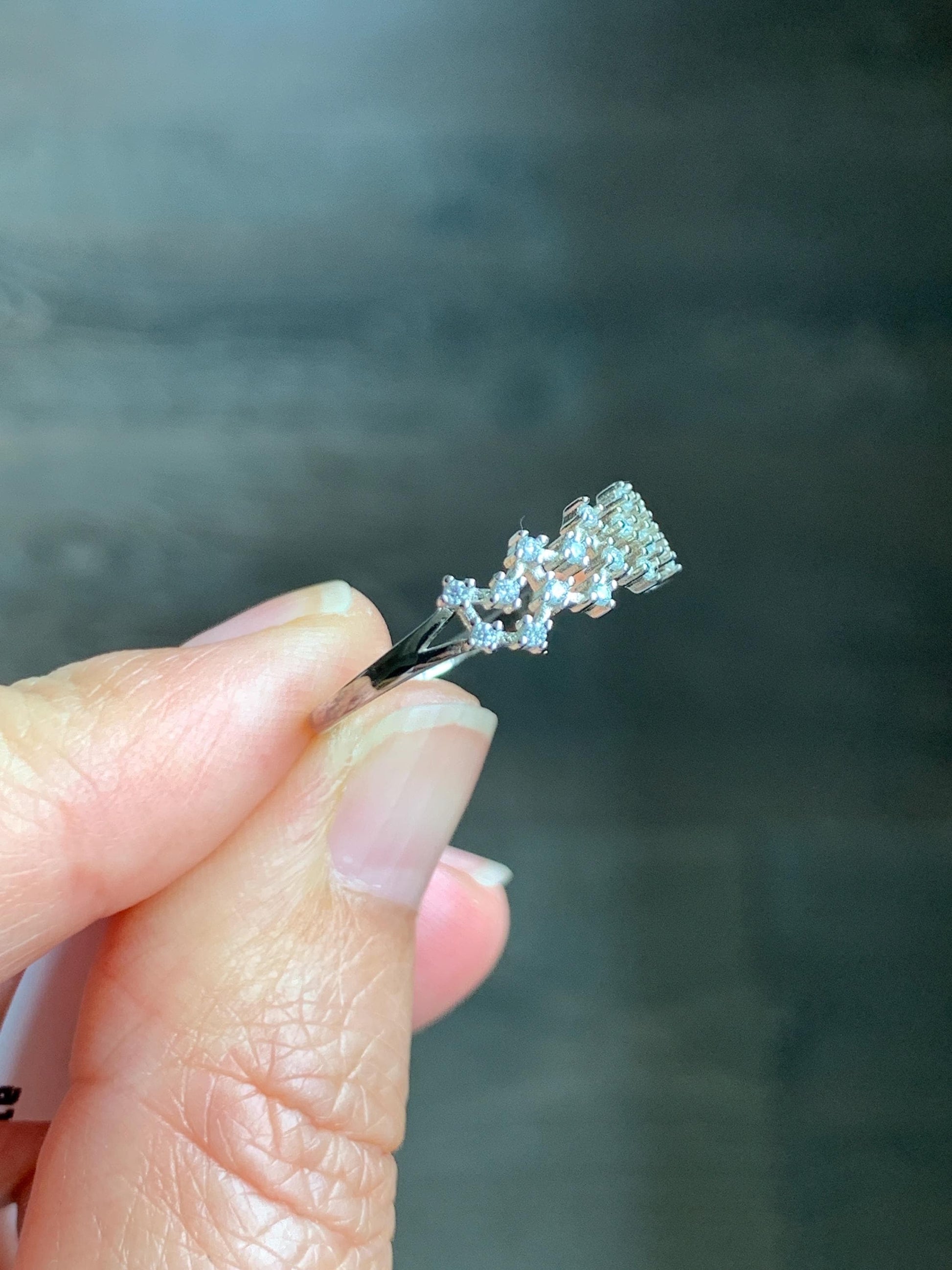 Moissanite Cluster Celestial Band Style Ring Sterling Silver Size 9 US 2g Moissanite Band Ring 048