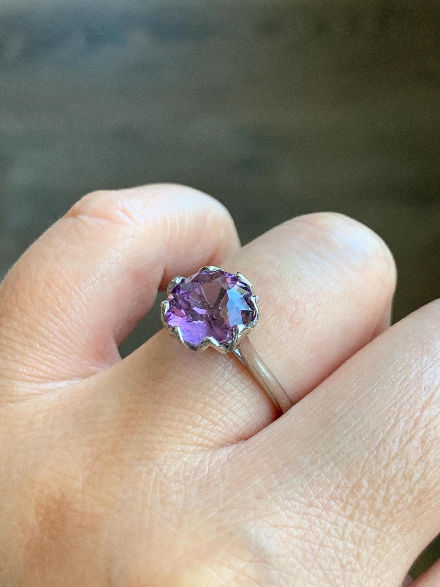 Natural Genuine Amethyst Large Round Cut Solitaire Ring 925 Sterling Silver 10mm Size 7 US 3g Amethyst Solitaire Ring 915