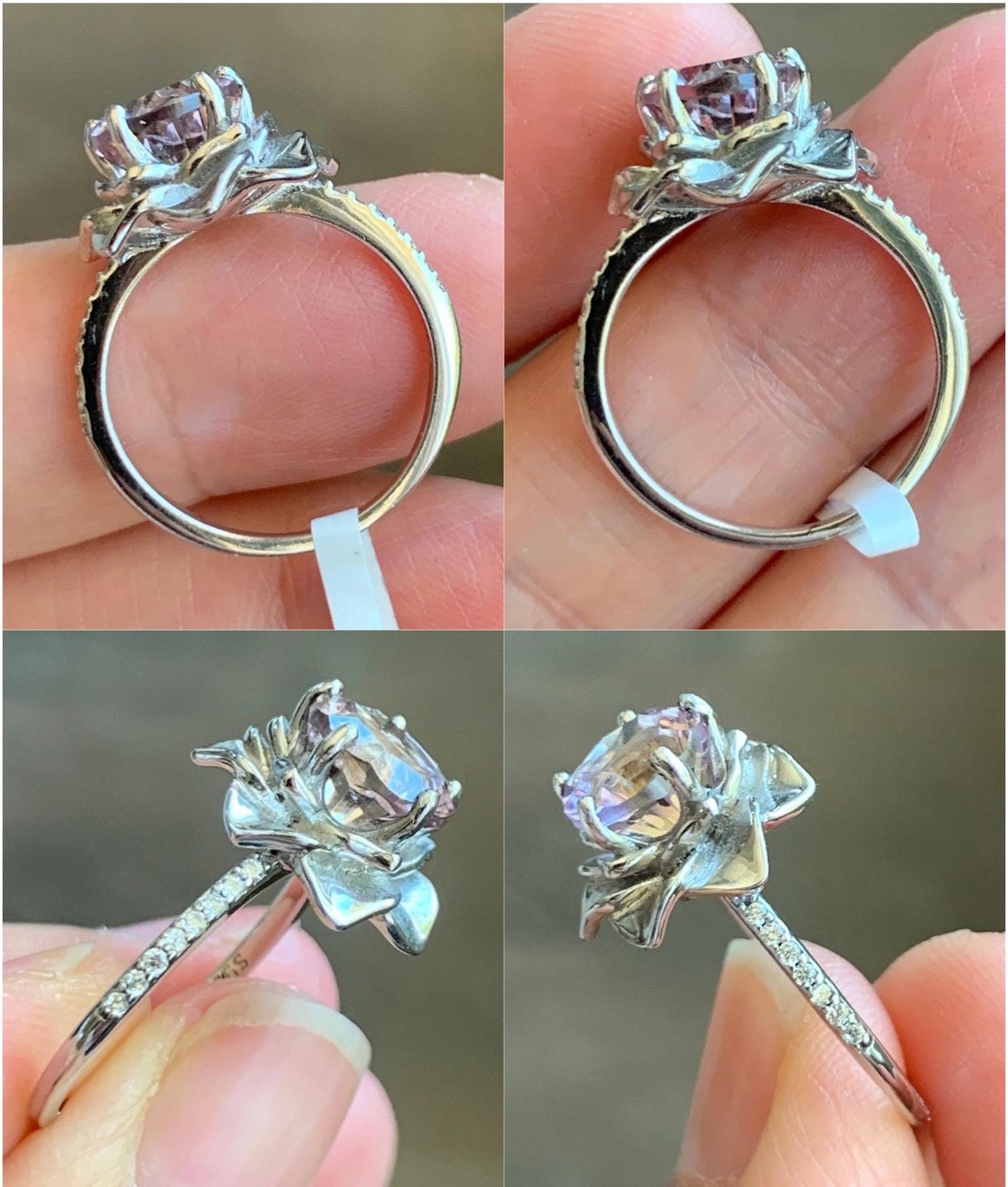 Natural Genuine Ametrine Large Round Cut Floral Design 5-prong Ring 925 Sterling Silver 8mm Size 6 US approx. 4g Ametrine Silver Ring 023