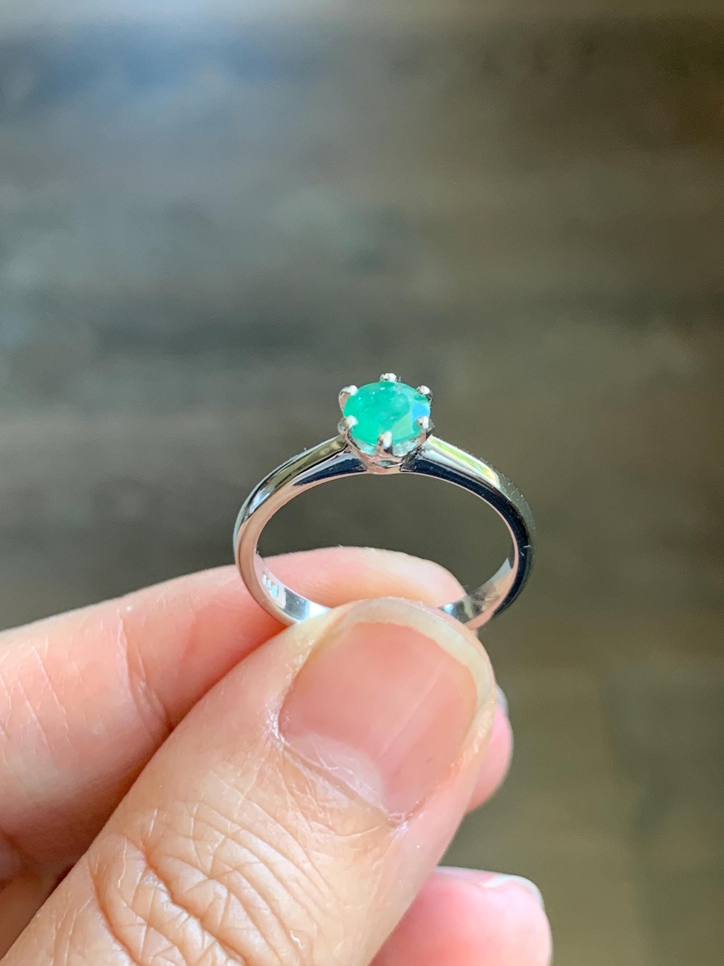Natural Genuine Untreated Emerald Round Cut 6-Prong Solitaire Ring Sterling Silver Size 7 US 5.2mm approx. 2g Emerald Engagement Ring 292