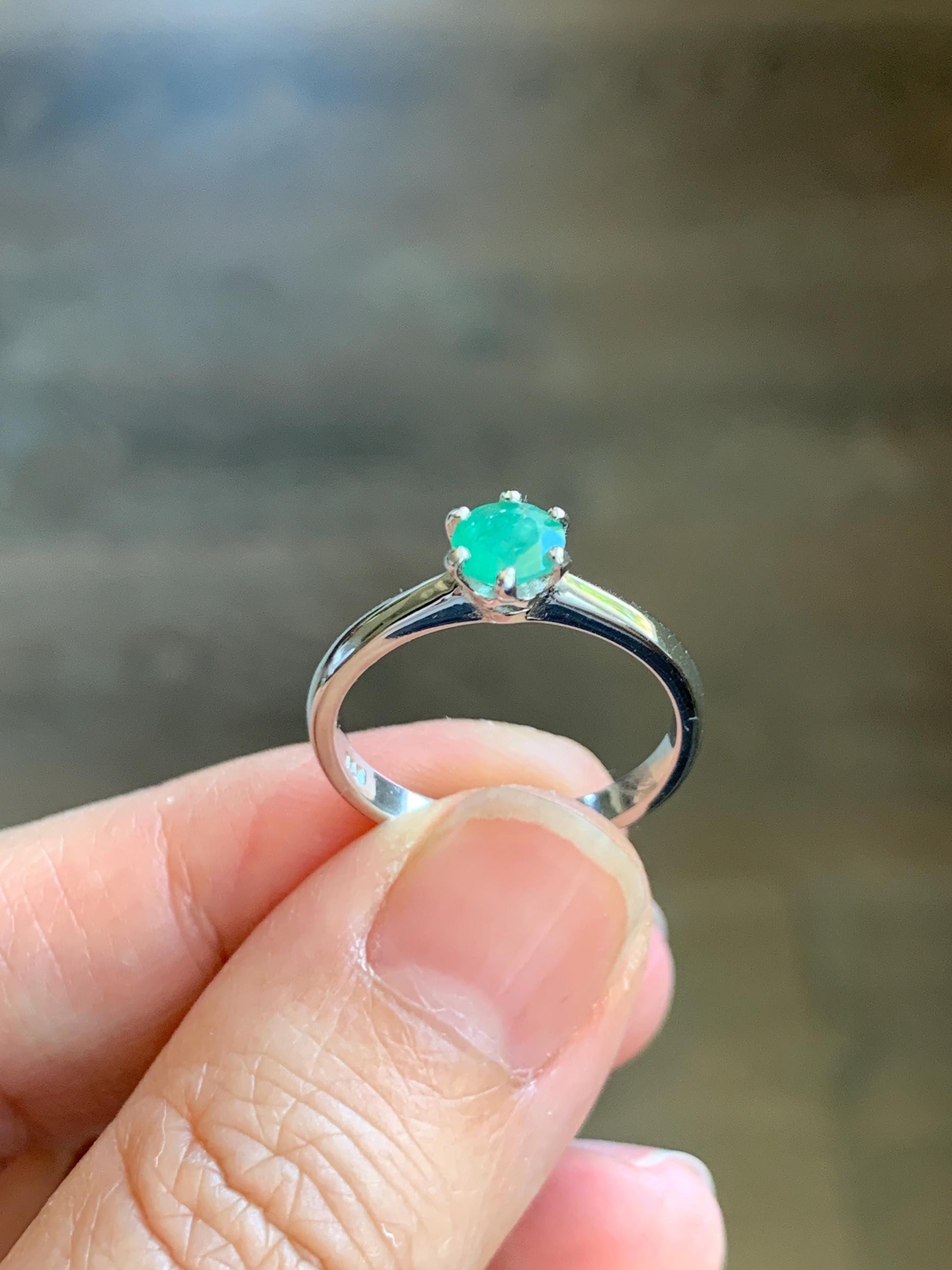 Natural Genuine Untreated Emerald Round Cut 6-Prong Solitaire Ring Sterling Silver Size 7 US 5.2mm approx. 2g Emerald Engagement Ring 292