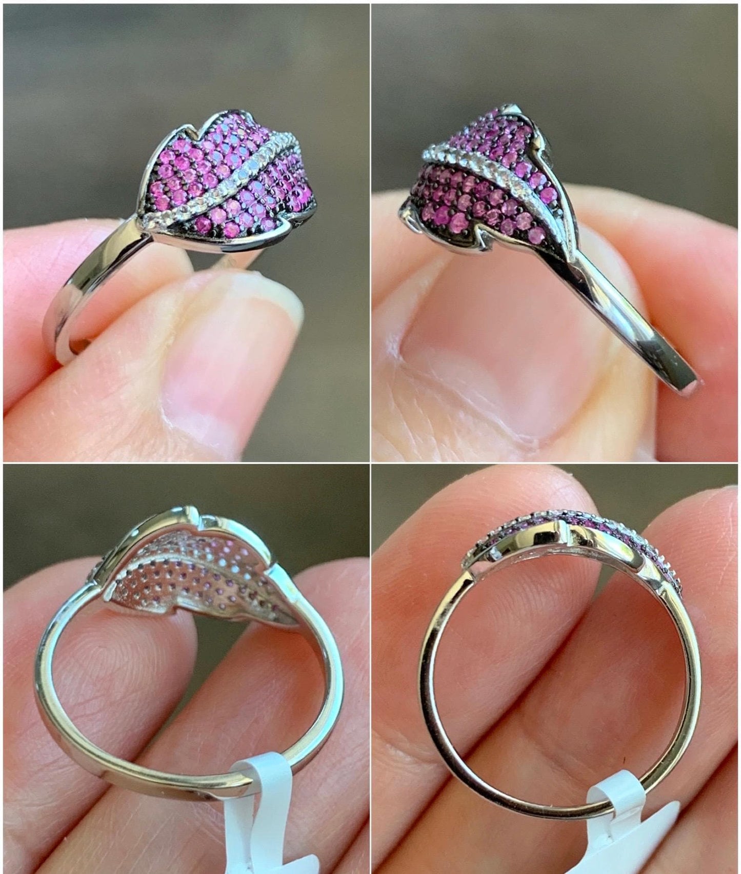 Natural Genuine Untreated Dark Pink Sapphire Cluster Leaf Ring 925 Sterling Silver Size 6.75 US 2g Pink Sapphire Ring 049
