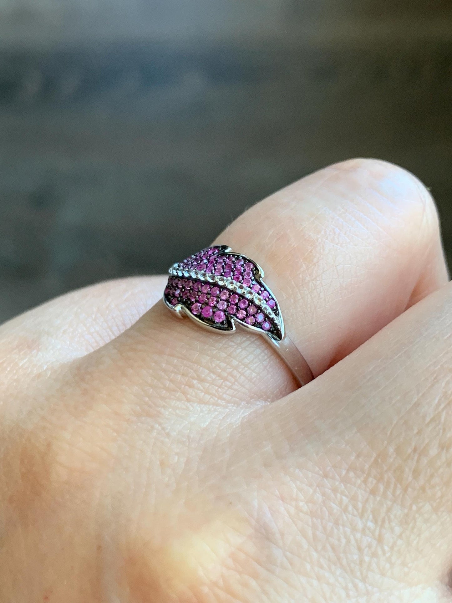 Natural Genuine Untreated Dark Pink Sapphire Cluster Leaf Ring 925 Sterling Silver Size 6.75 US 2g Pink Sapphire Ring 049