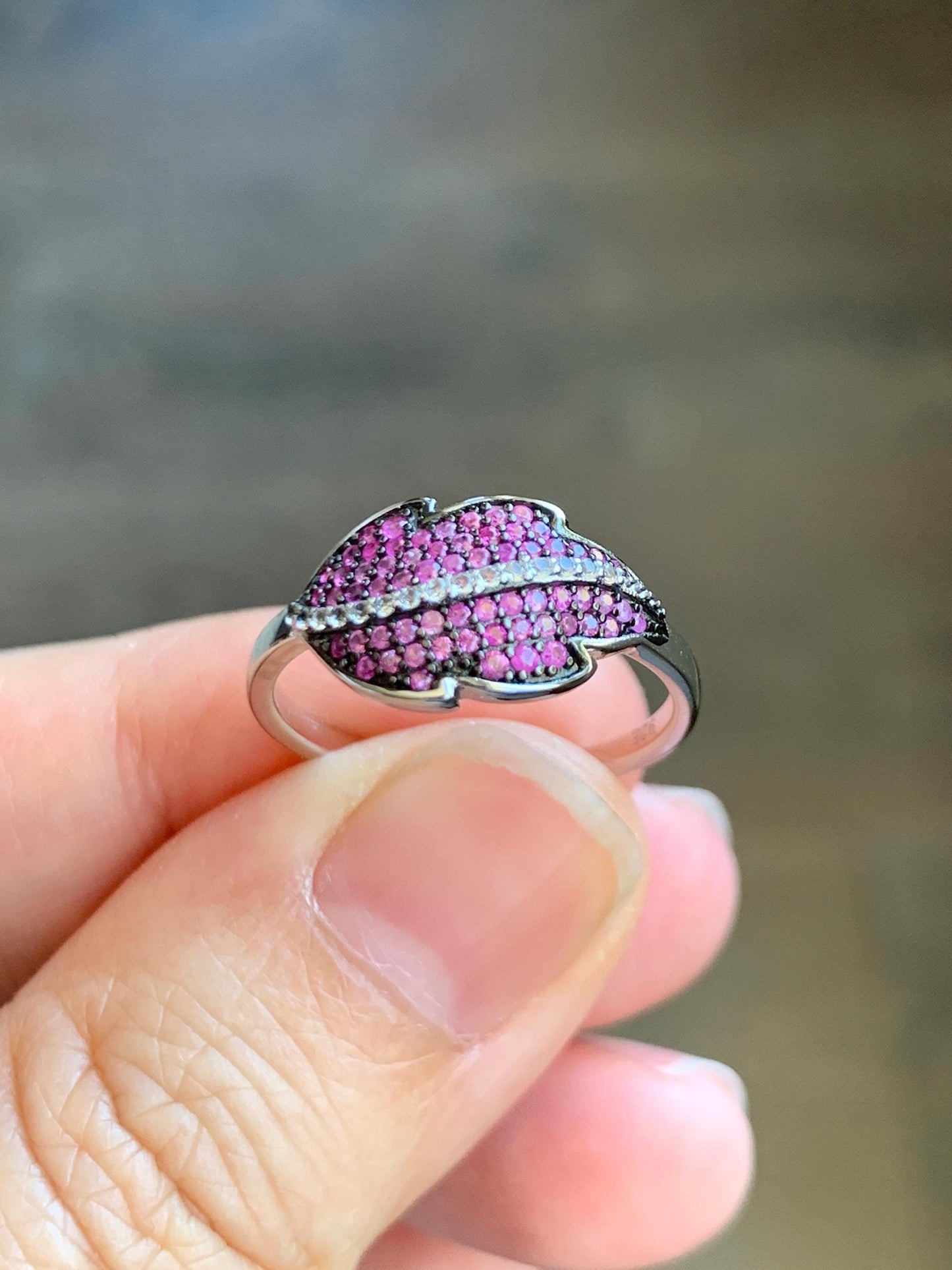 Natural Genuine Untreated Dark Pink Sapphire Cluster Leaf Ring 925 Sterling Silver Size 6.75 US 2g Pink Sapphire Ring 049