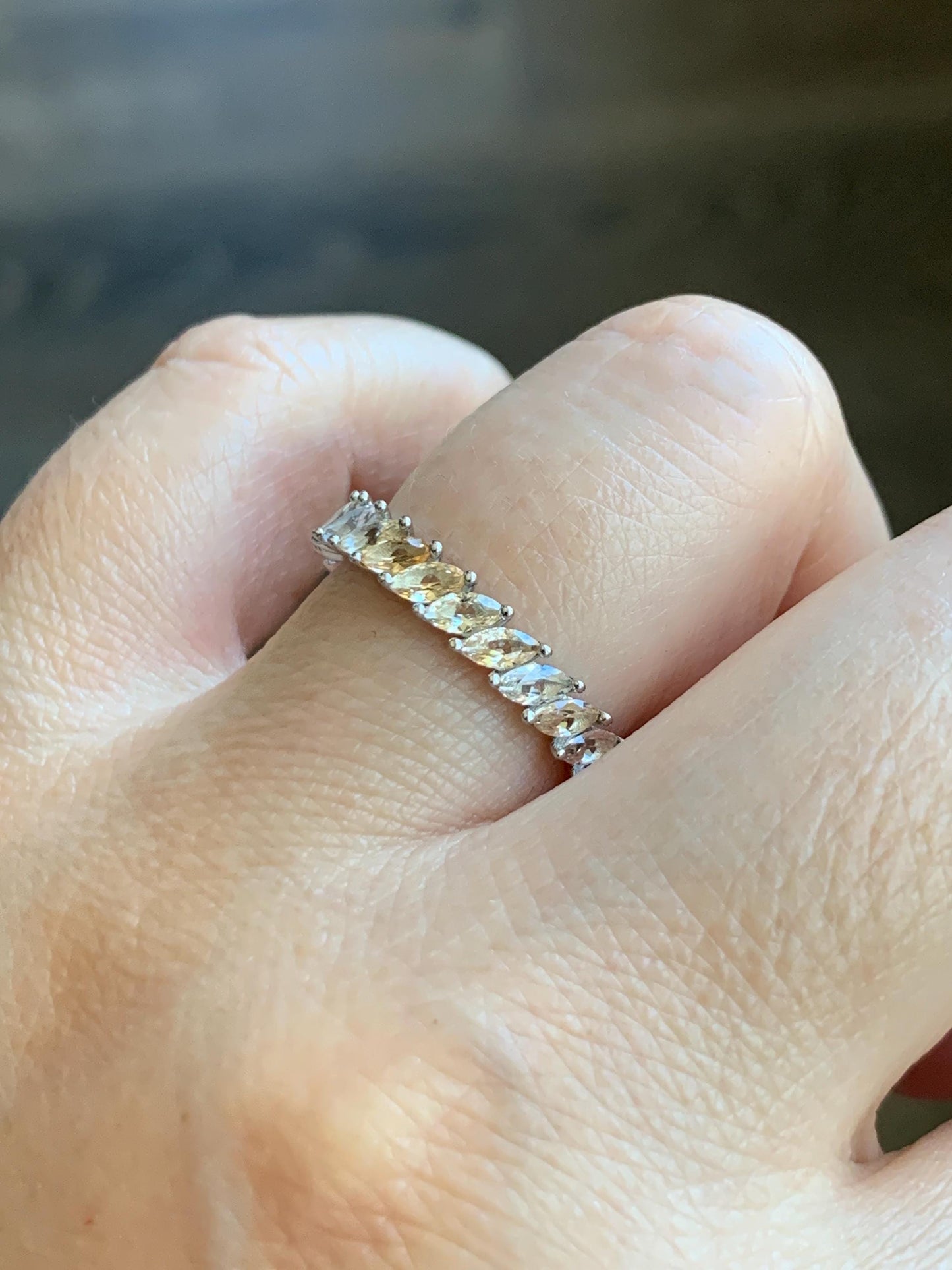 Natural Unheated Ceylon Yellow Sapphire Marquise Cut Eternity Band Ring Sterling Silver Size 7 US 2g Unheated Sri Lankan Sapphire Ring 421