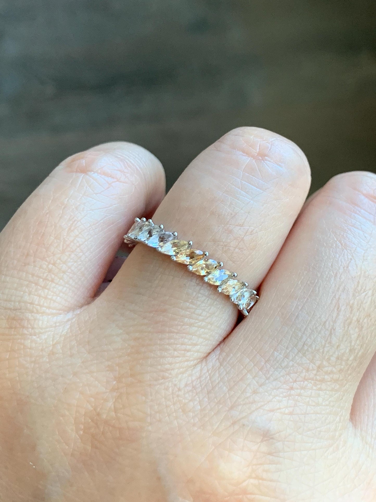 Natural Unheated Ceylon Yellow Sapphire Marquise Cut Eternity Band Ring Sterling Silver Size 7 US 2g Unheated Sri Lankan Sapphire Ring 421