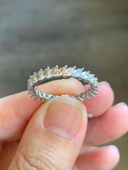 Natural Unheated Ceylon Yellow Sapphire Marquise Cut Eternity Band Ring Sterling Silver Size 7 US 2g Unheated Sri Lankan Sapphire Ring 421