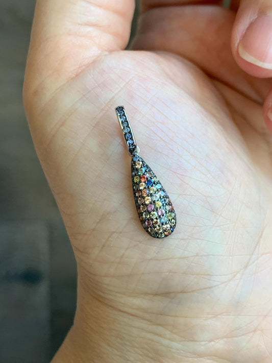 Natural Genuine Unheated Sapphire Multicolored Rainbow Sapphire Cluster Teardrop Pendant Sterling Silver Untreated Sapphire Pendant 858-P