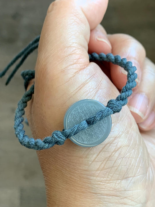 Natural Guatemalan Icy Translucent Dusty Blue Jadeite Mountain Ghost Eight Trigrams Coin Rope Bracelet Adjustable 6"-9" 天然冰危蓝翡翠山鬼护身符手绳