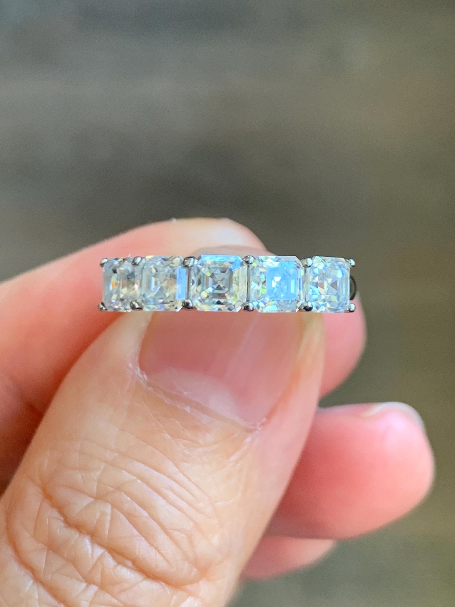 Genuine Moissanite Asscher Cut 5-Stone Band Style Ring Sterling Silver Size 6 US 2g Moissanite Band Ring 351