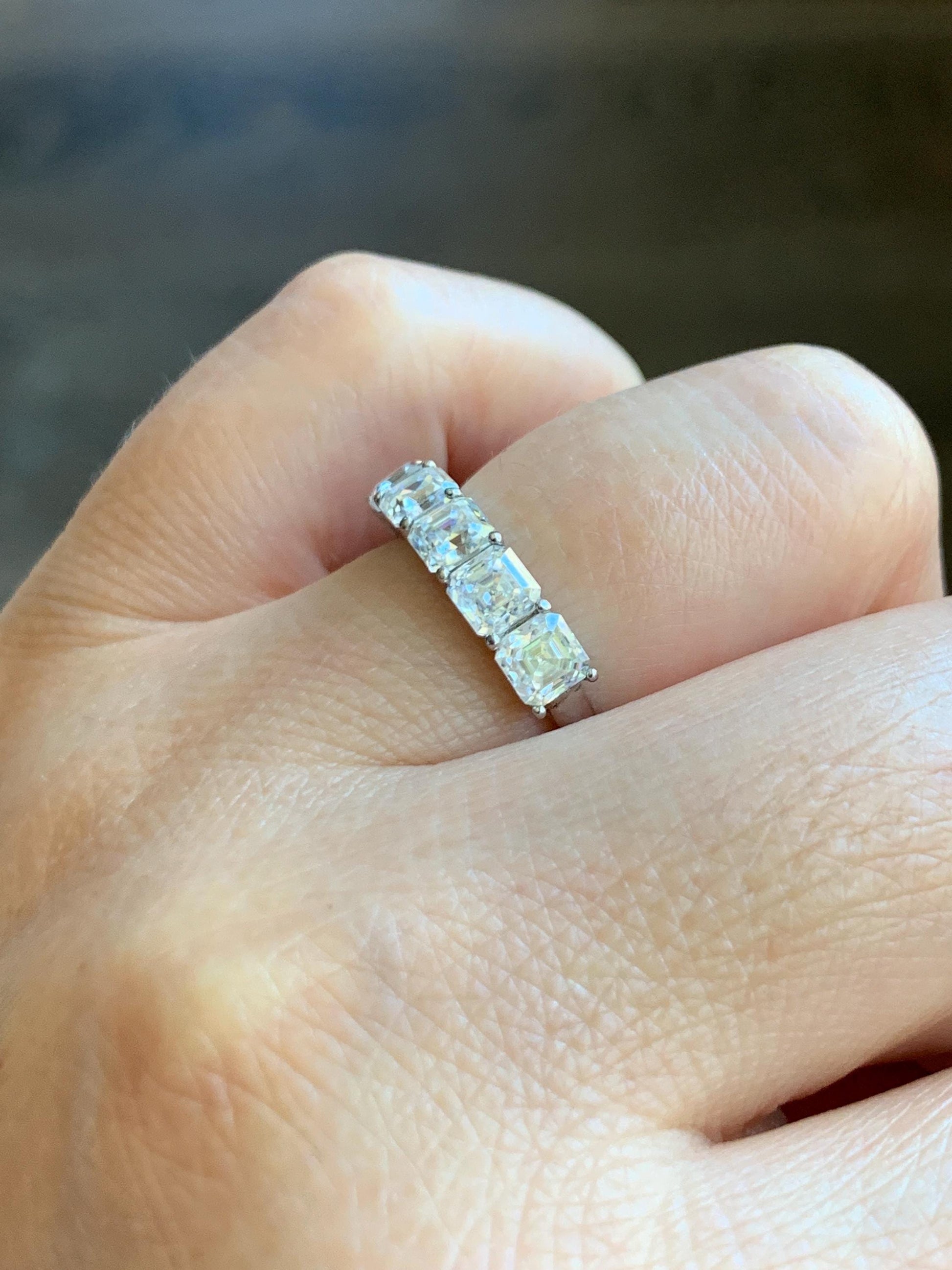 Genuine Moissanite Asscher Cut 5-Stone Band Style Ring Sterling Silver Size 6 US 2g Moissanite Band Ring 351