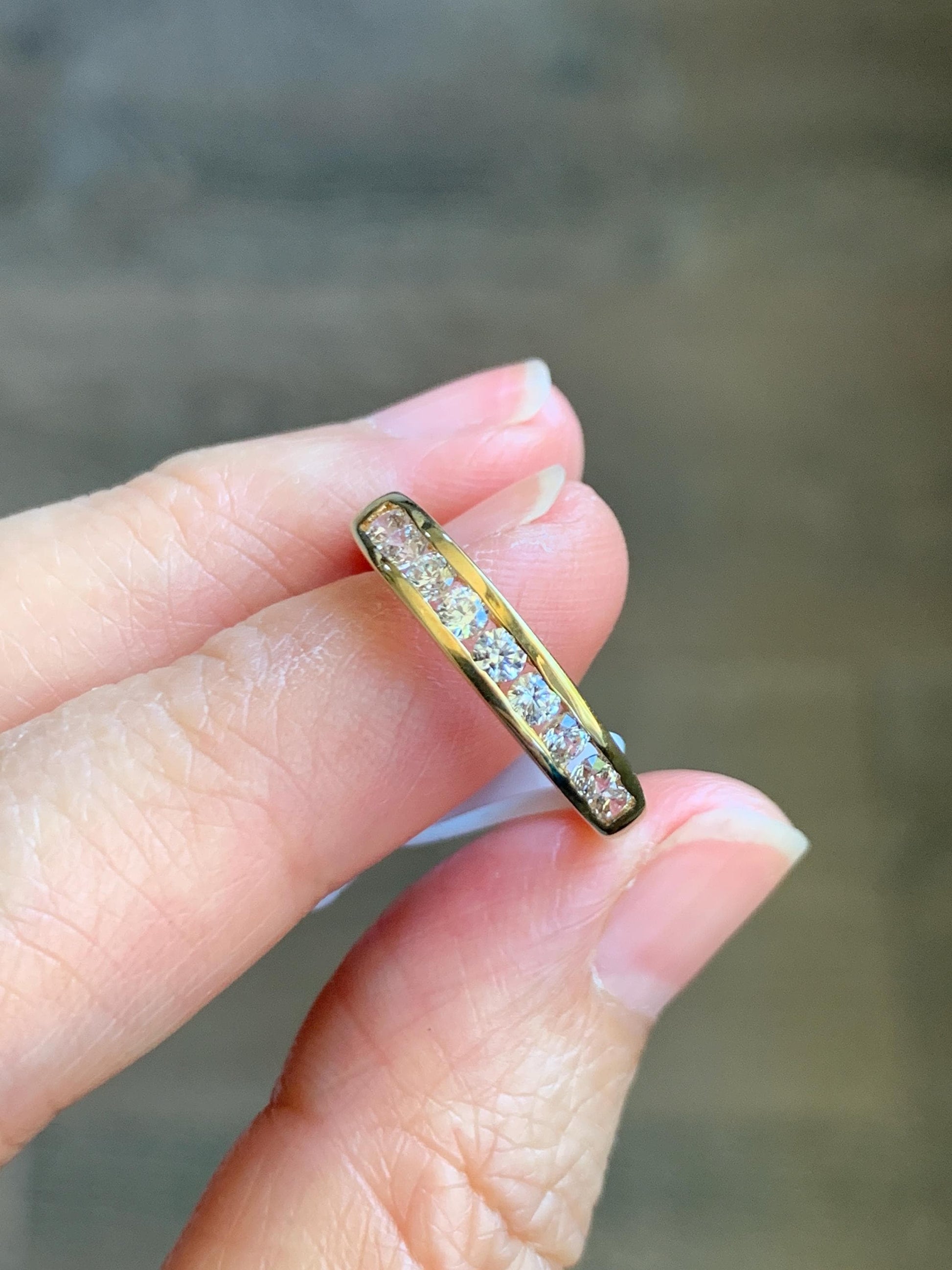 Genuine Swarovski Zirconia Round Cut 9-Stone Channel Set Band Style Ring Sterling Silver Yellow Gold Overlay Size 7 US 3g