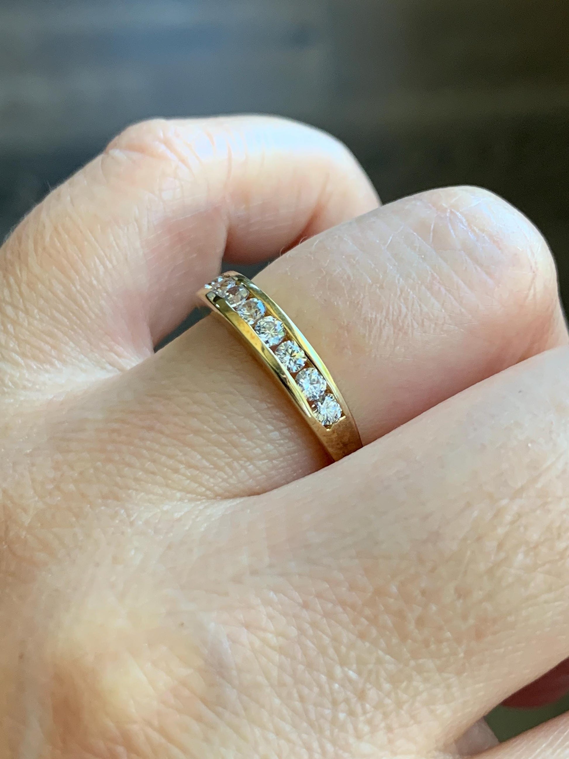 Genuine Swarovski Zirconia Round Cut 9-Stone Channel Set Band Style Ring Sterling Silver Yellow Gold Overlay Size 7 US 3g