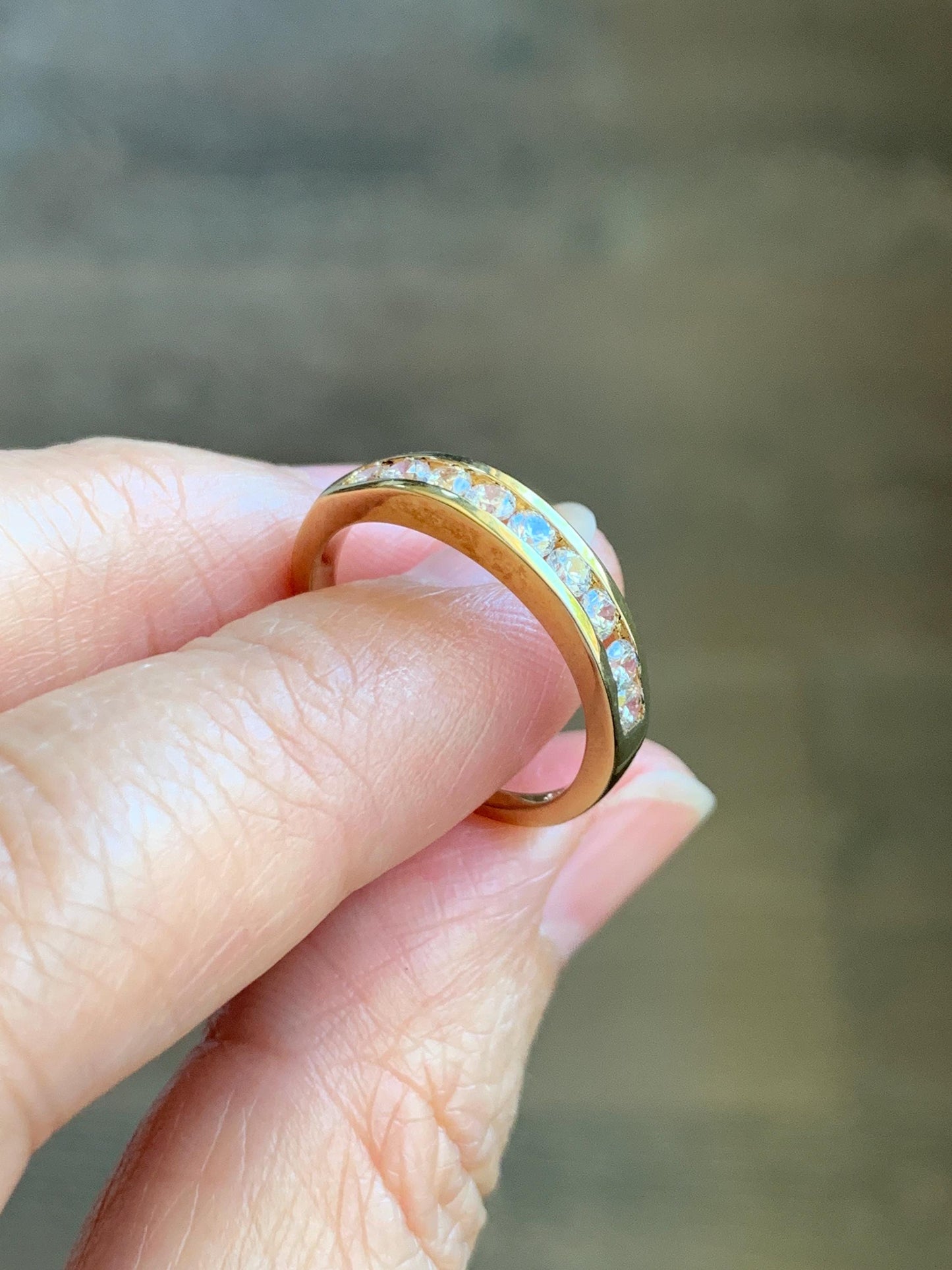 Genuine Swarovski Zirconia Round Cut 9-Stone Channel Set Band Style Ring Sterling Silver Yellow Gold Overlay Size 7 US 3g