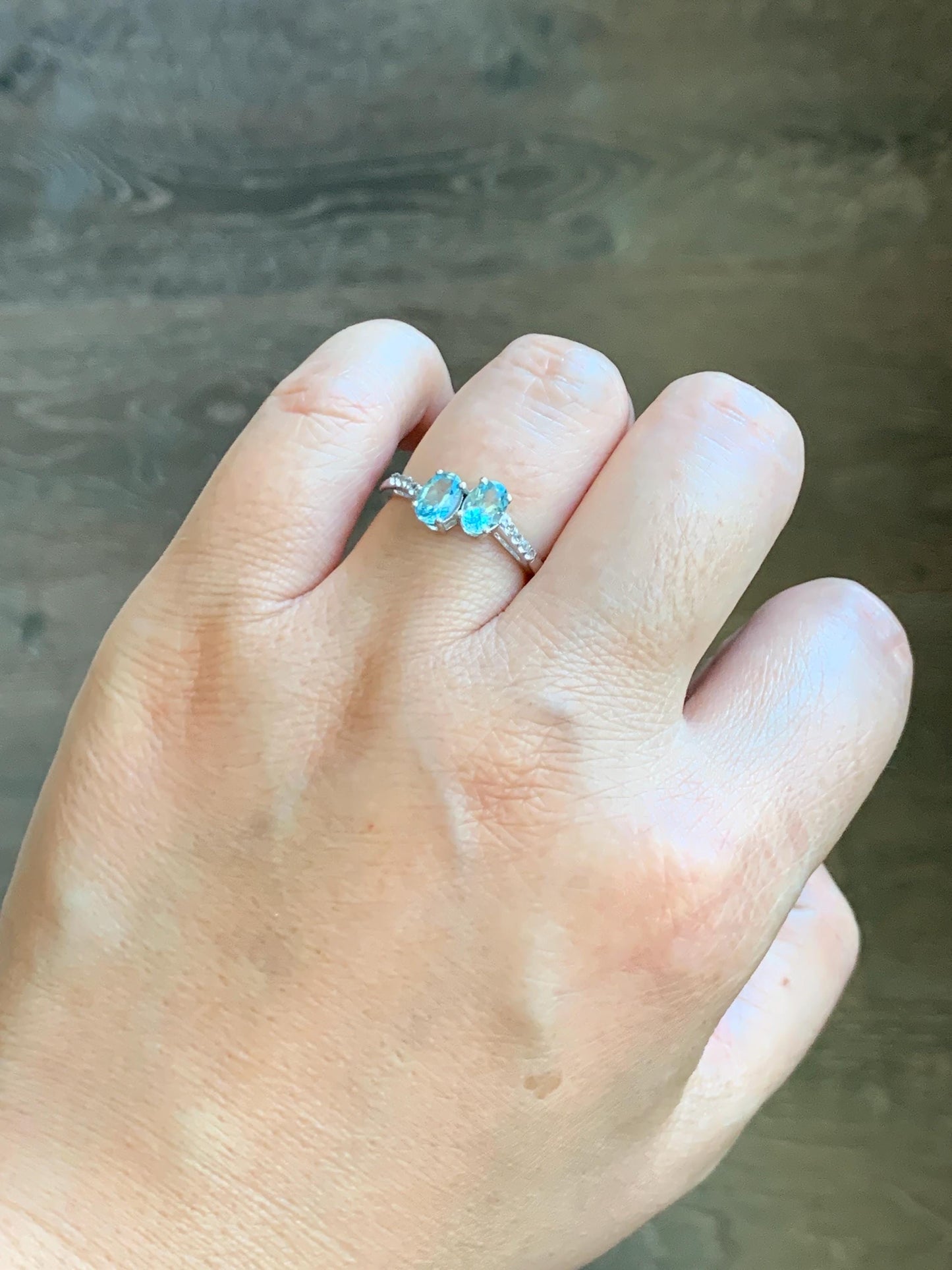 Natural Genuine Blue Apatite White Topaz Bypass Style Ring 925 Sterling Silver Size 7 US 2g 6x4mm Blue Apatite Ring 7783
