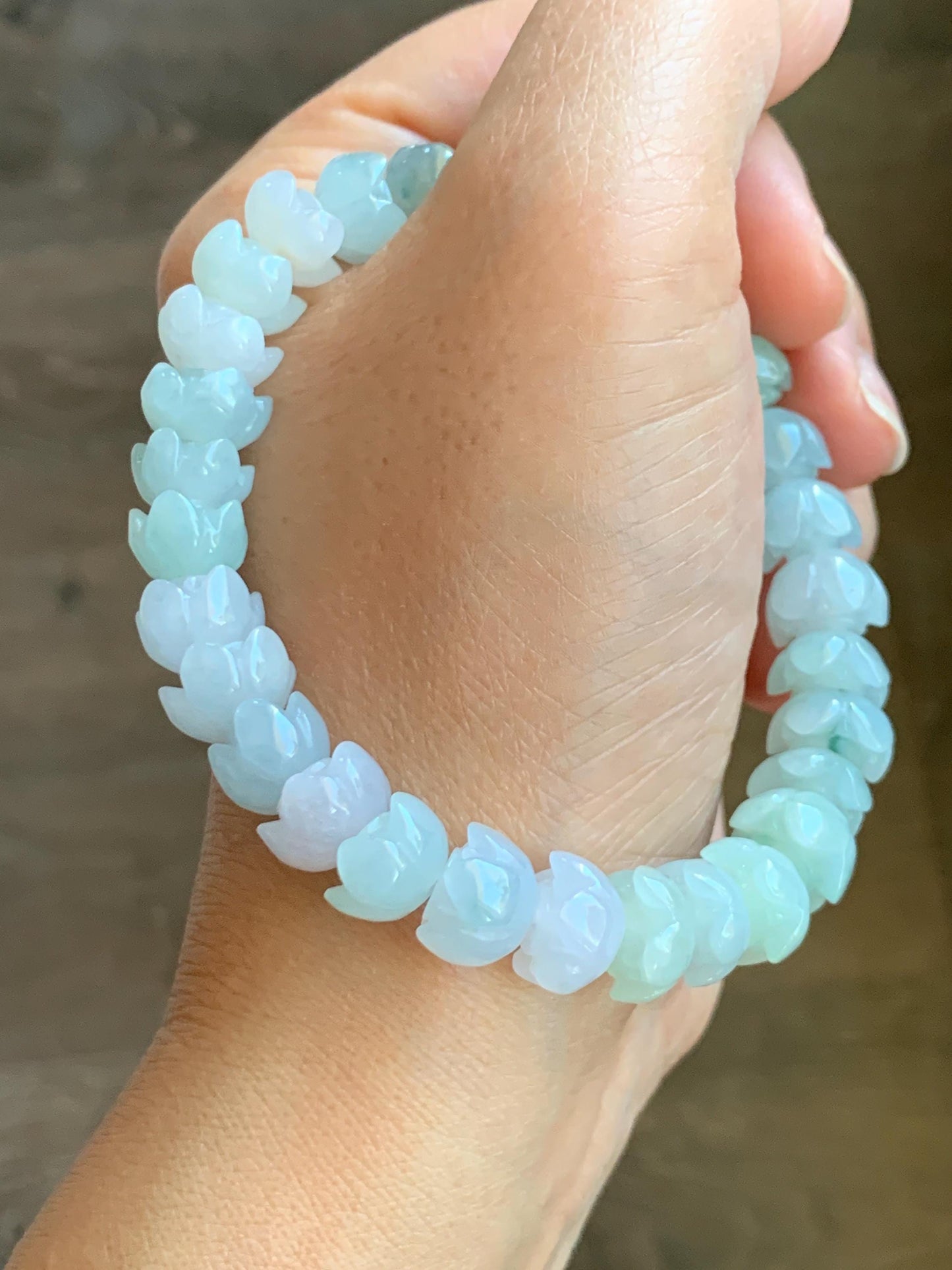 Natural Grade A Icy Translucent Gelatinous Multicolored Jadeite Lotus Flower Beads Beaded Bracelet 10.5mm 7.25” 36g 天然冰胶多宝马卡龙翡翠莲花珠手串 DBLH22
