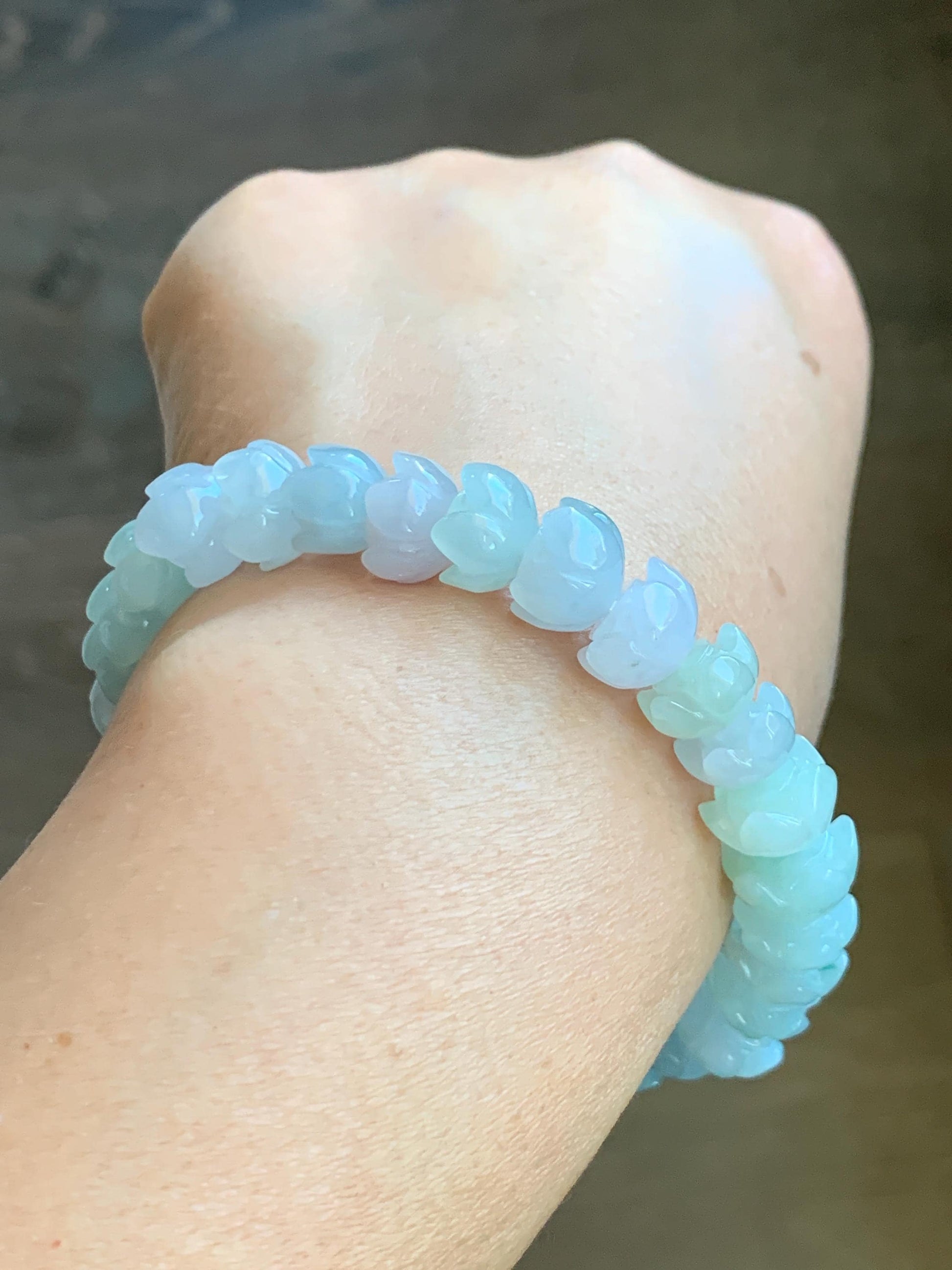 Natural Grade A Icy Translucent Gelatinous Multicolored Jadeite Lotus Flower Beads Beaded Bracelet 10.5mm 7.25” 36g 天然冰胶多宝马卡龙翡翠莲花珠手串 DBLH22